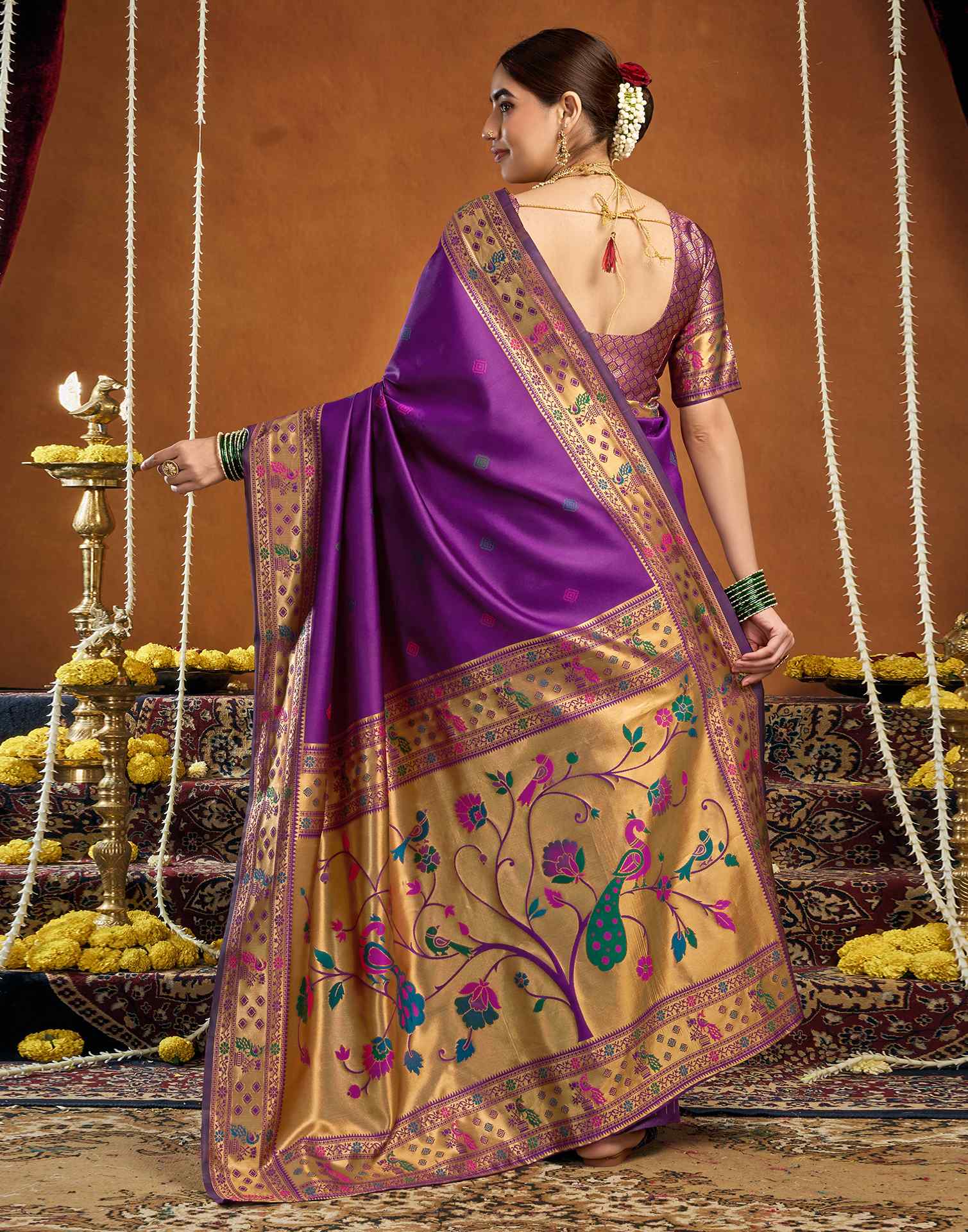 Dark Purple Silk Woven Paithani Saree - Image 6