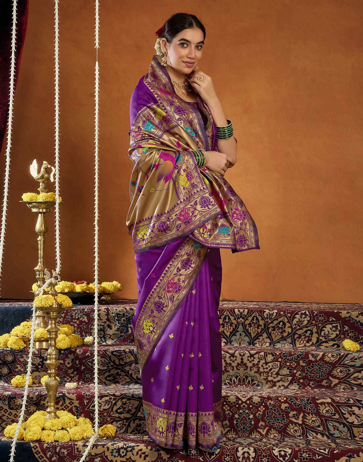 Dark Purple Silk Woven Paithani Saree - Image 5