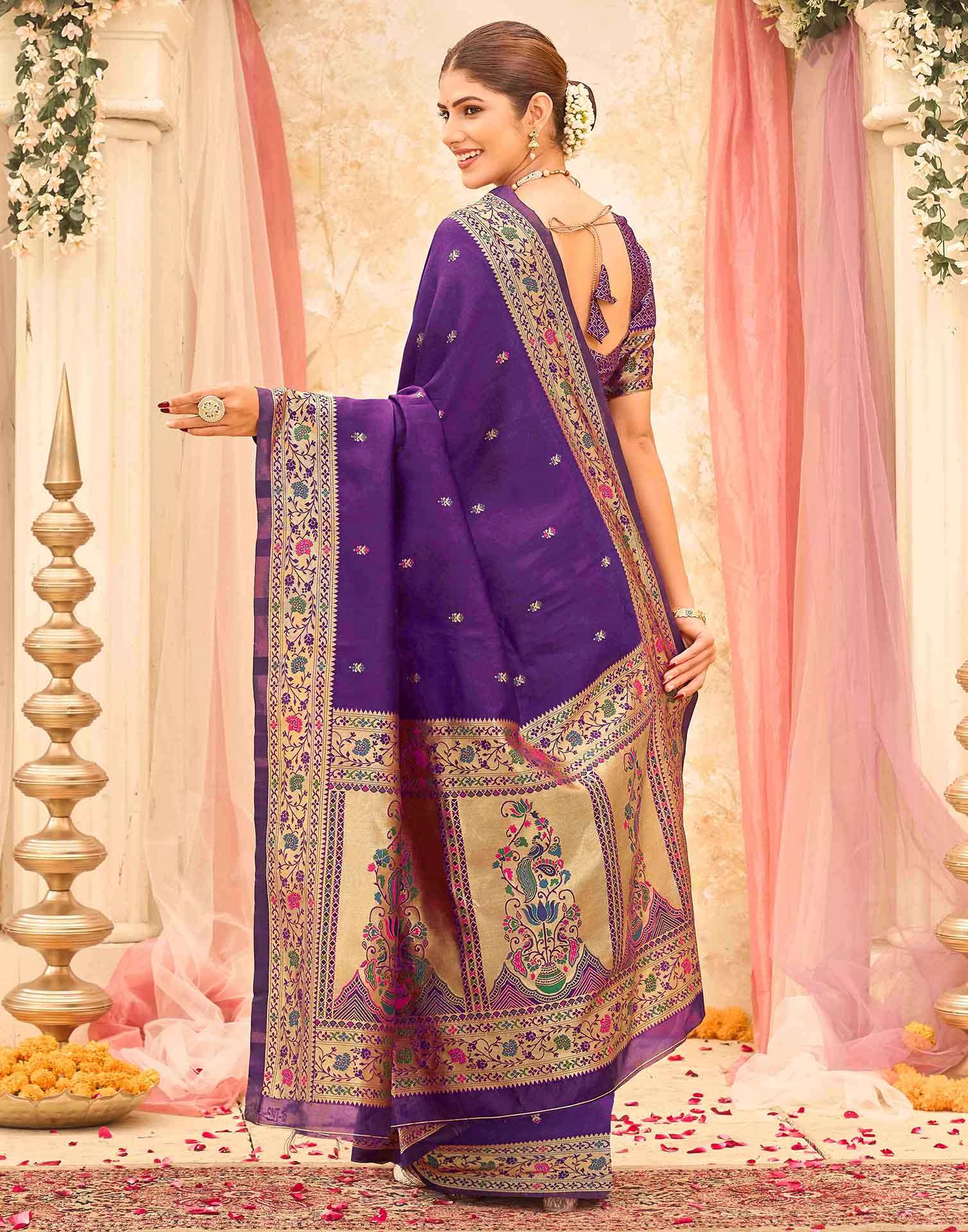 Dark Purple Silk Woven Paithani Saree - Image 6