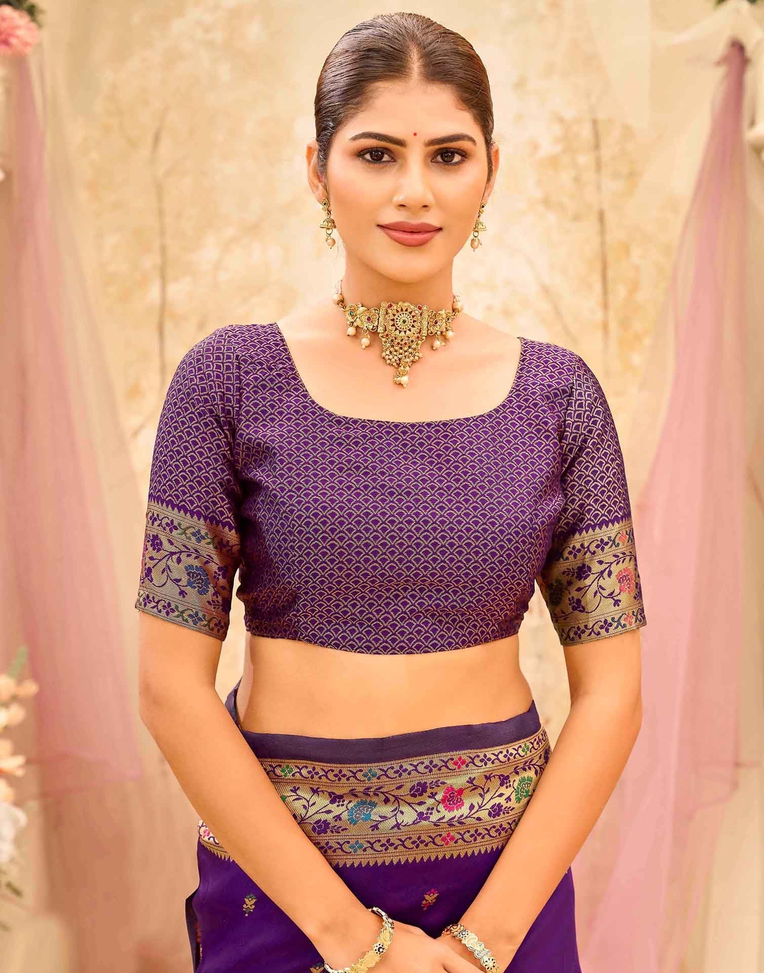 Dark Purple Silk Woven Paithani Saree - Image 7