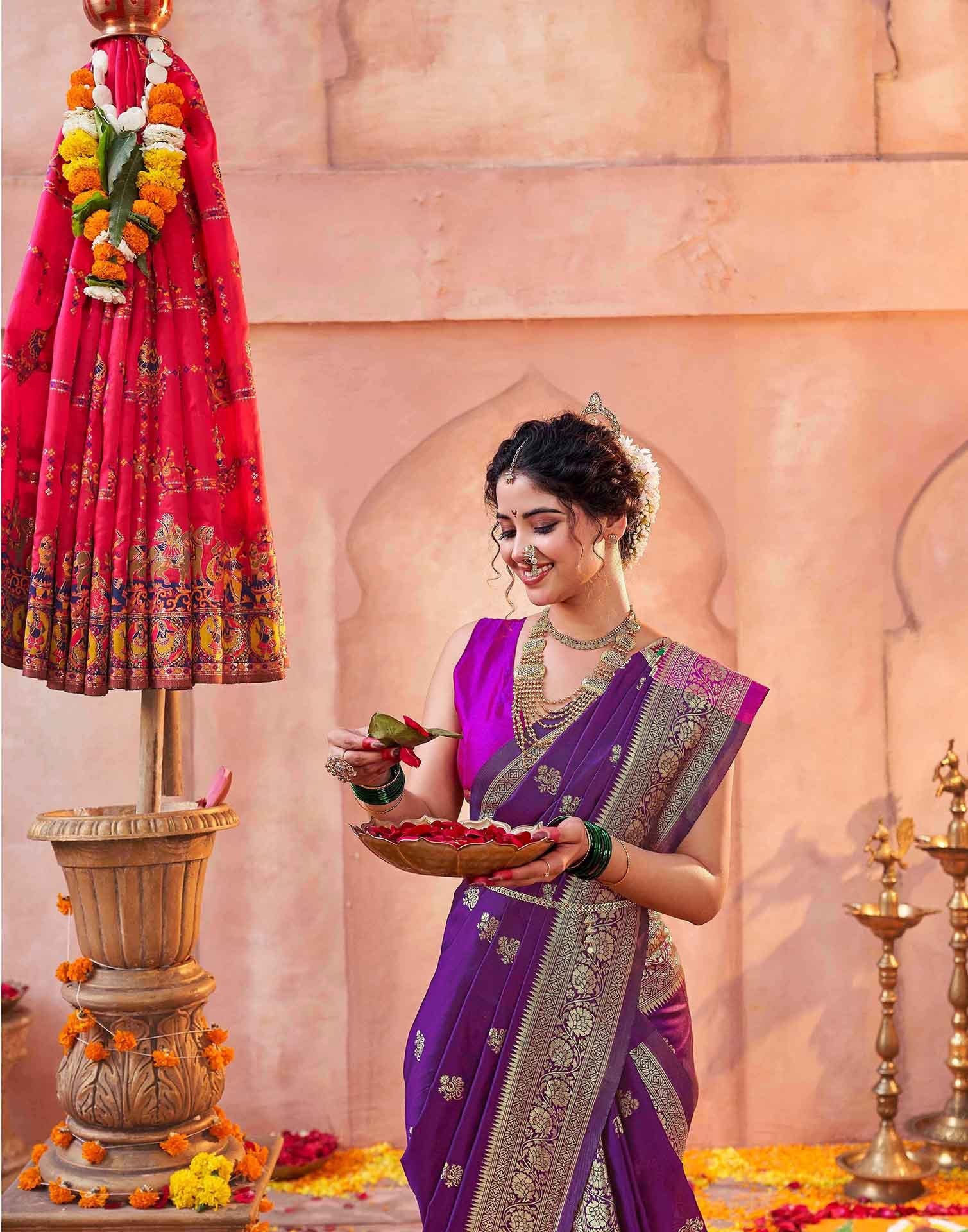 Dark Purple Silk Woven Paithani Saree - Image 2