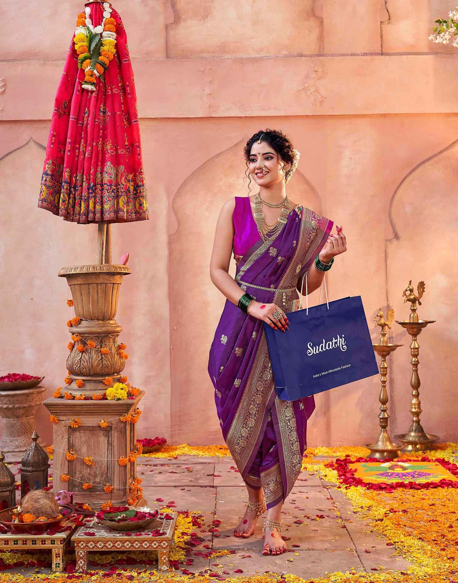 Dark Purple Silk Woven Paithani Saree - Image 4