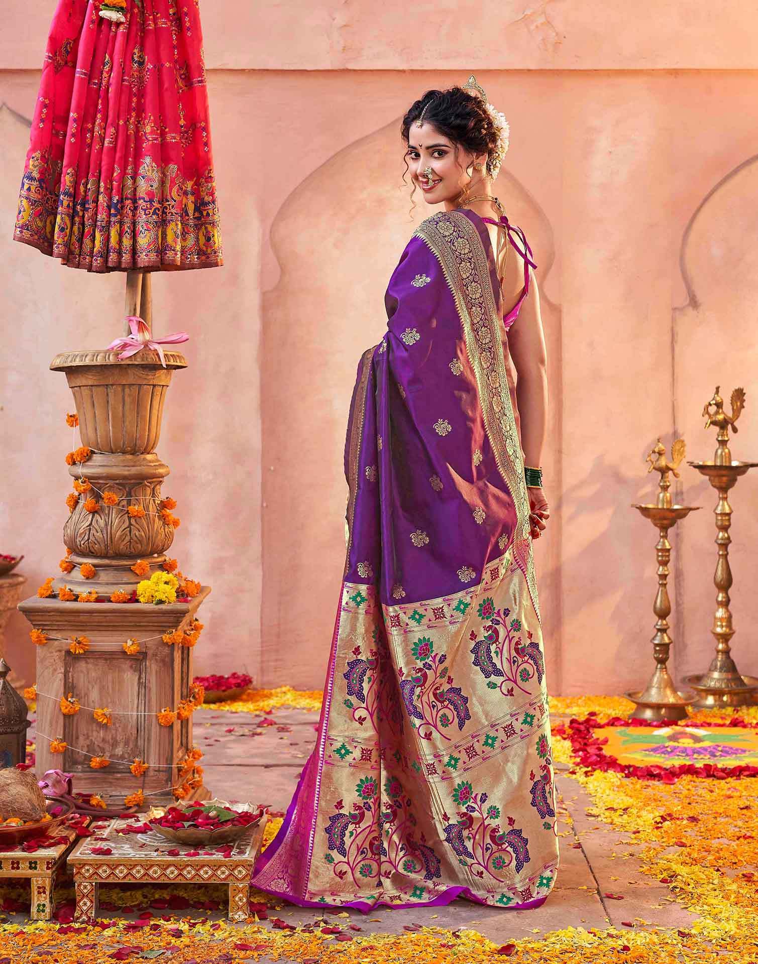 Dark Purple Silk Woven Paithani Saree - Image 7