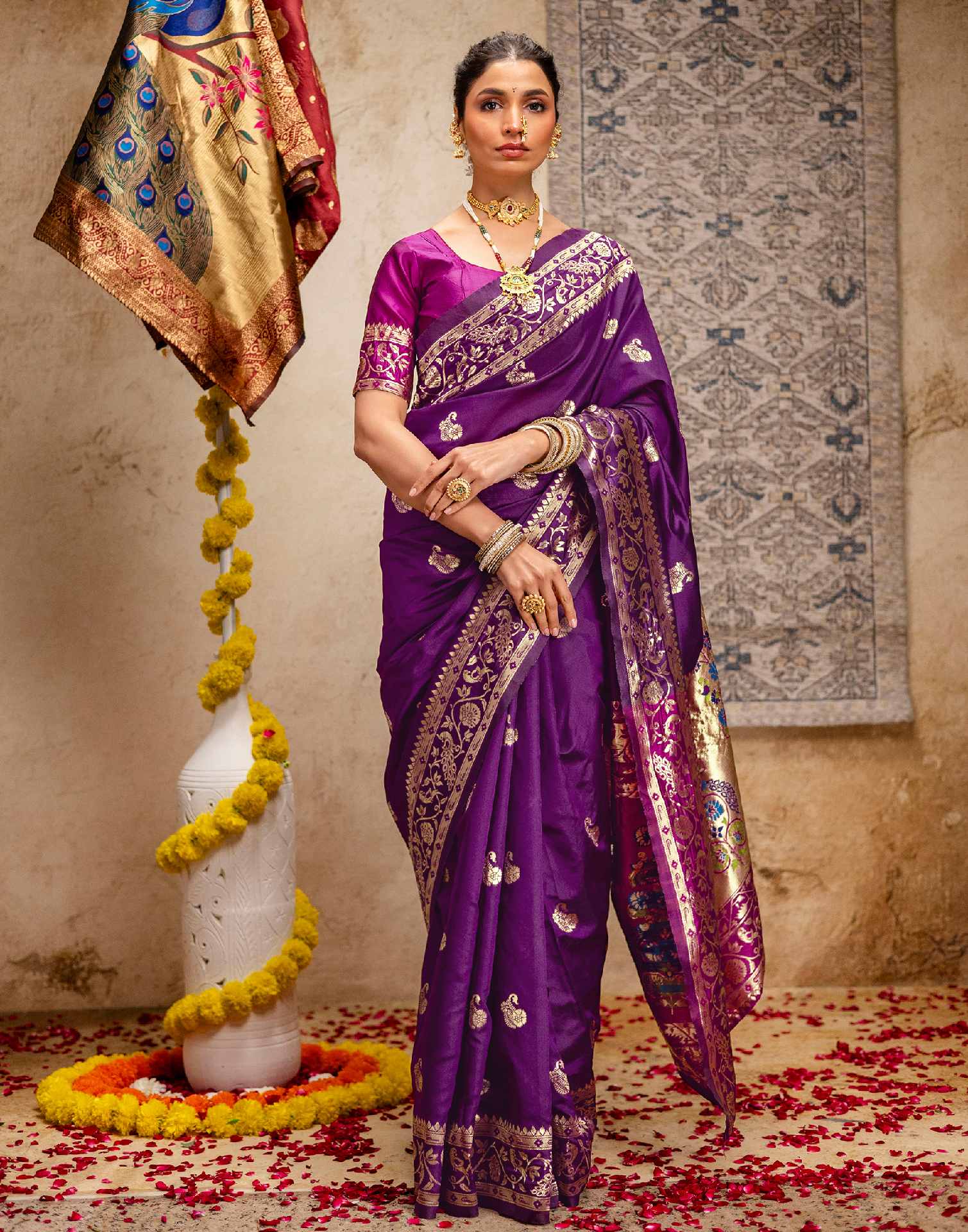 Dark Purple Silk Woven Paithani Saree