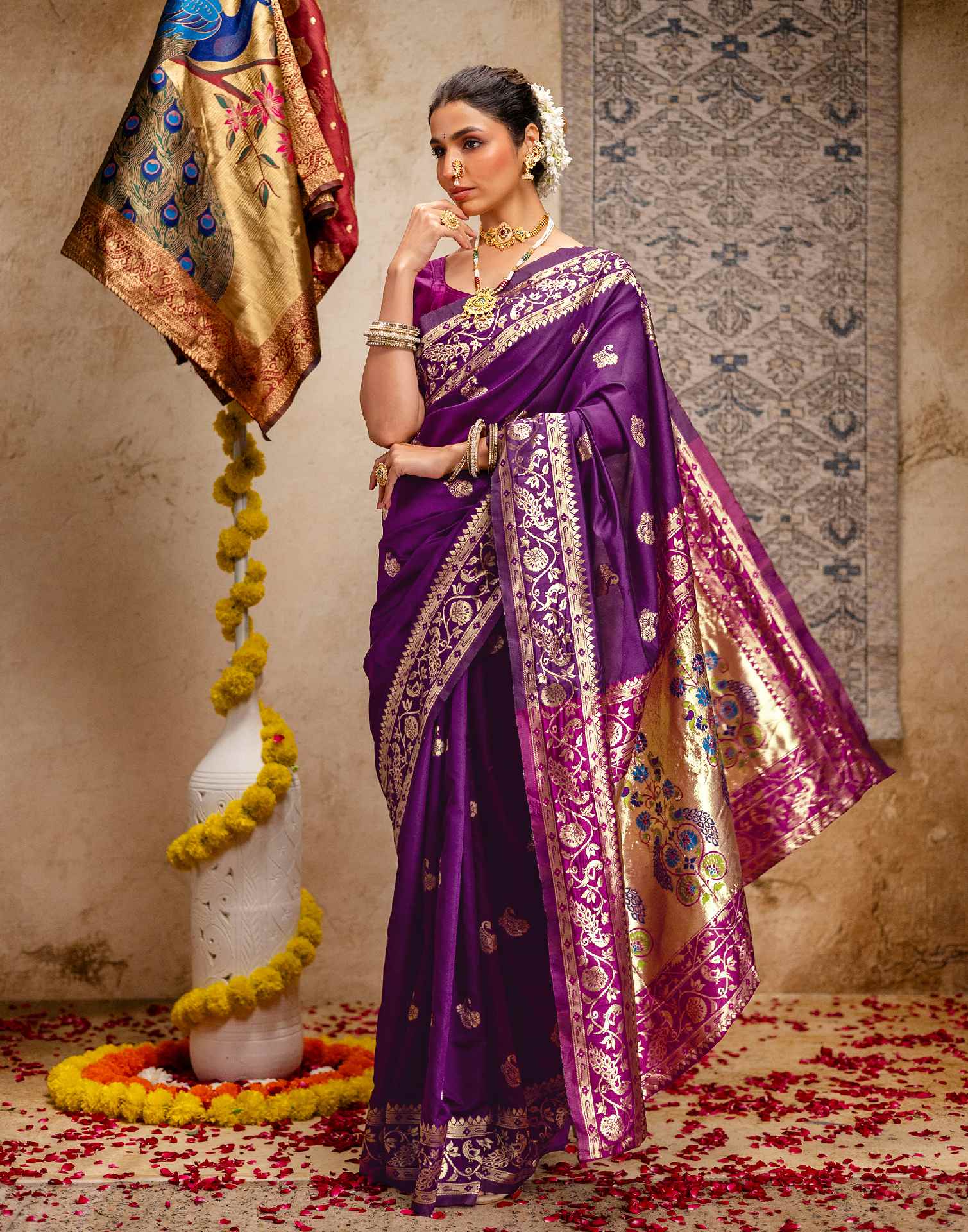 Dark Purple Silk Woven Paithani Saree - Image 6