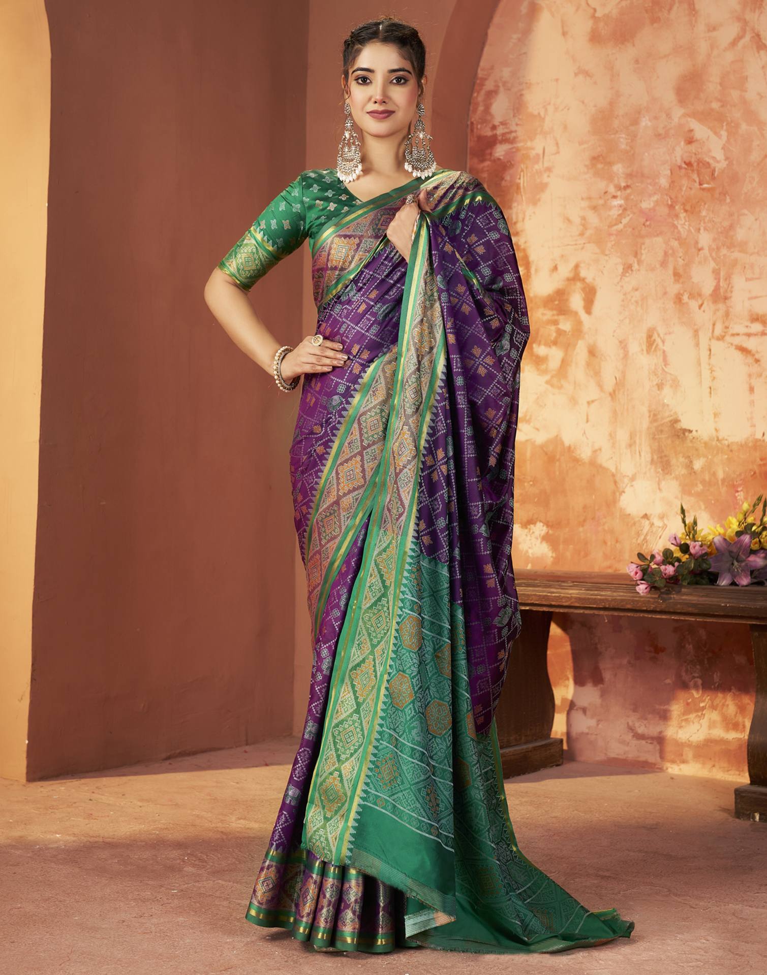 Dark Purple Silk Woven Patola Saree - Image 5
