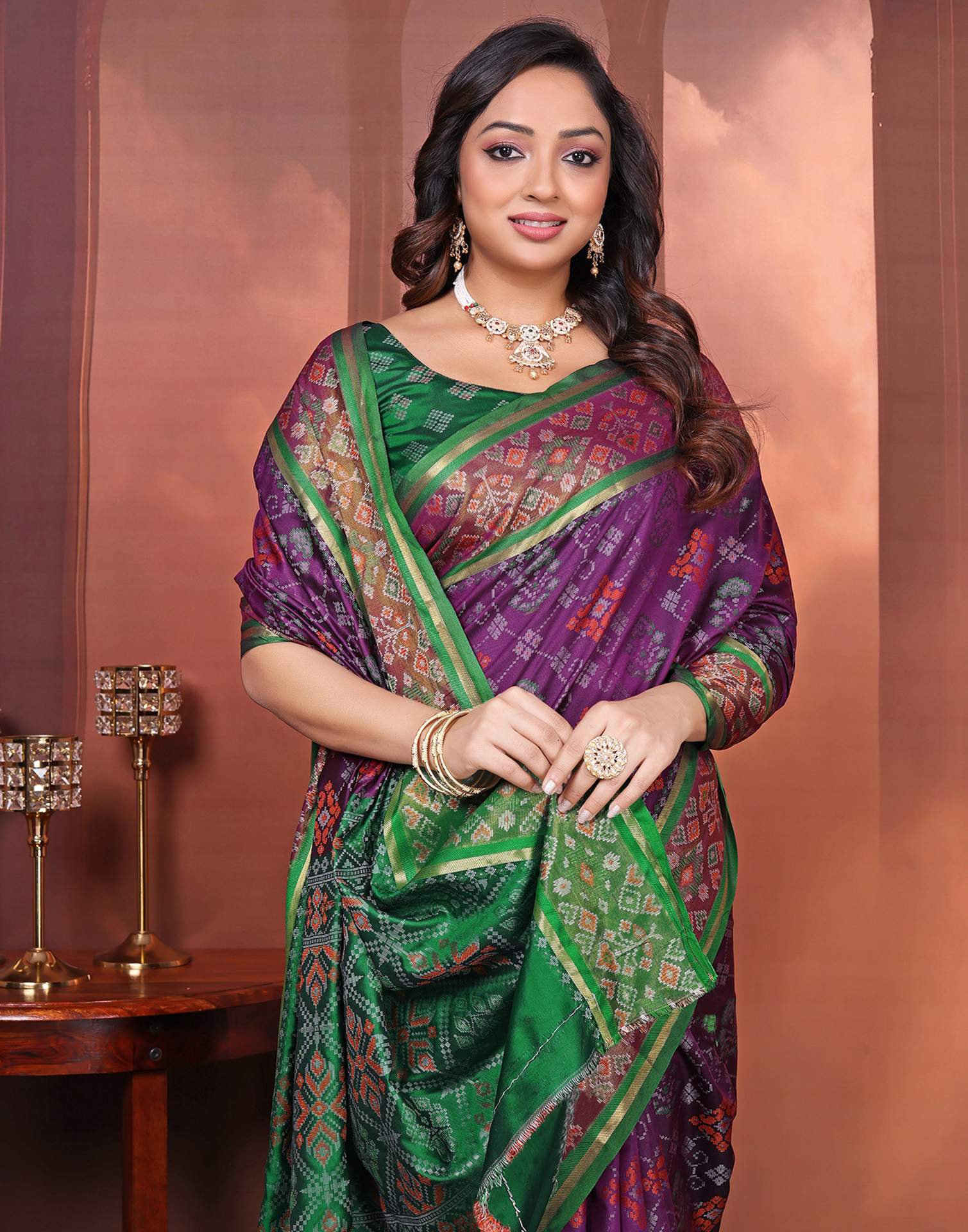 Dark Purple Silk Woven Patola Saree - Image 2