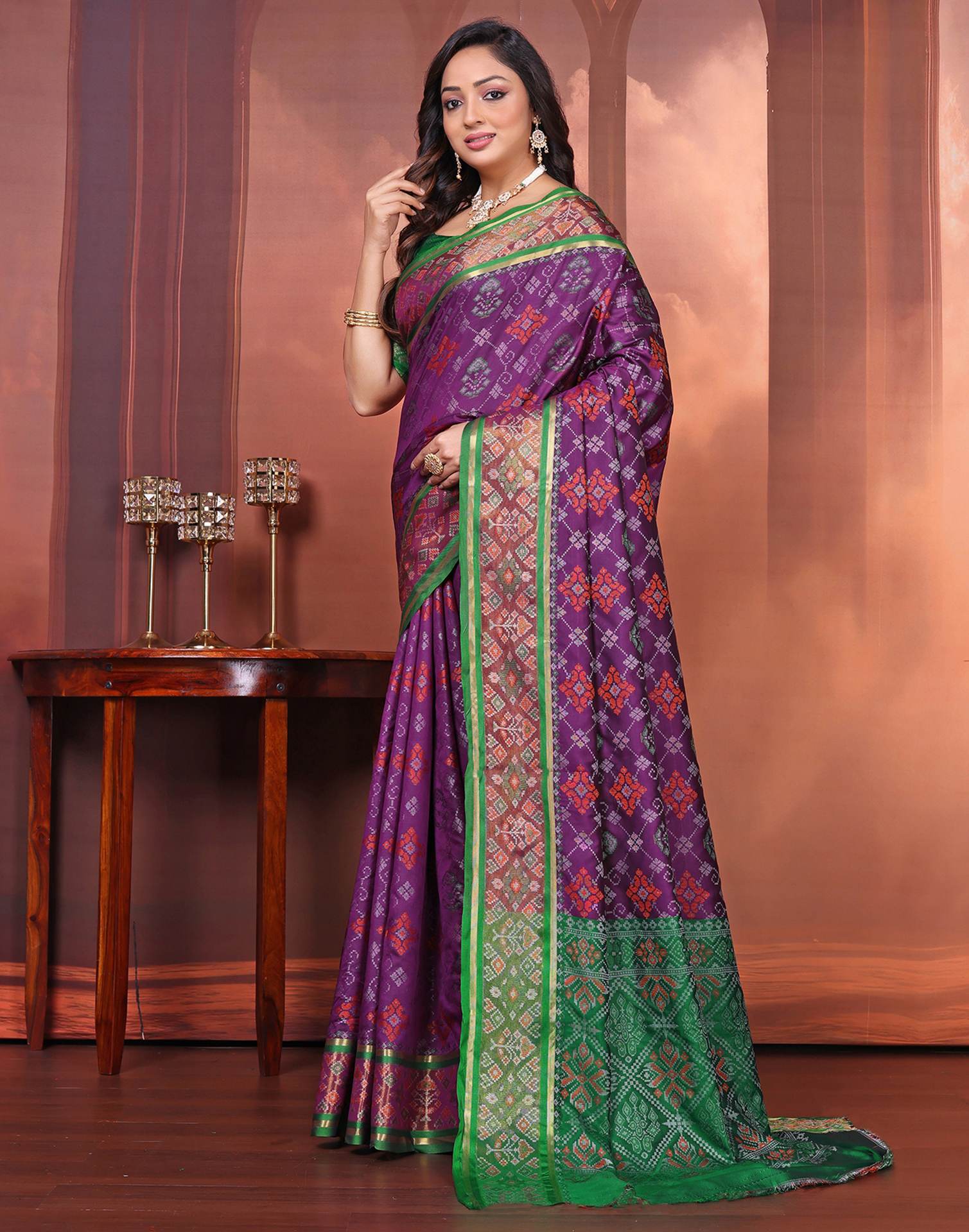 Dark Purple Silk Woven Patola Saree - Image 4