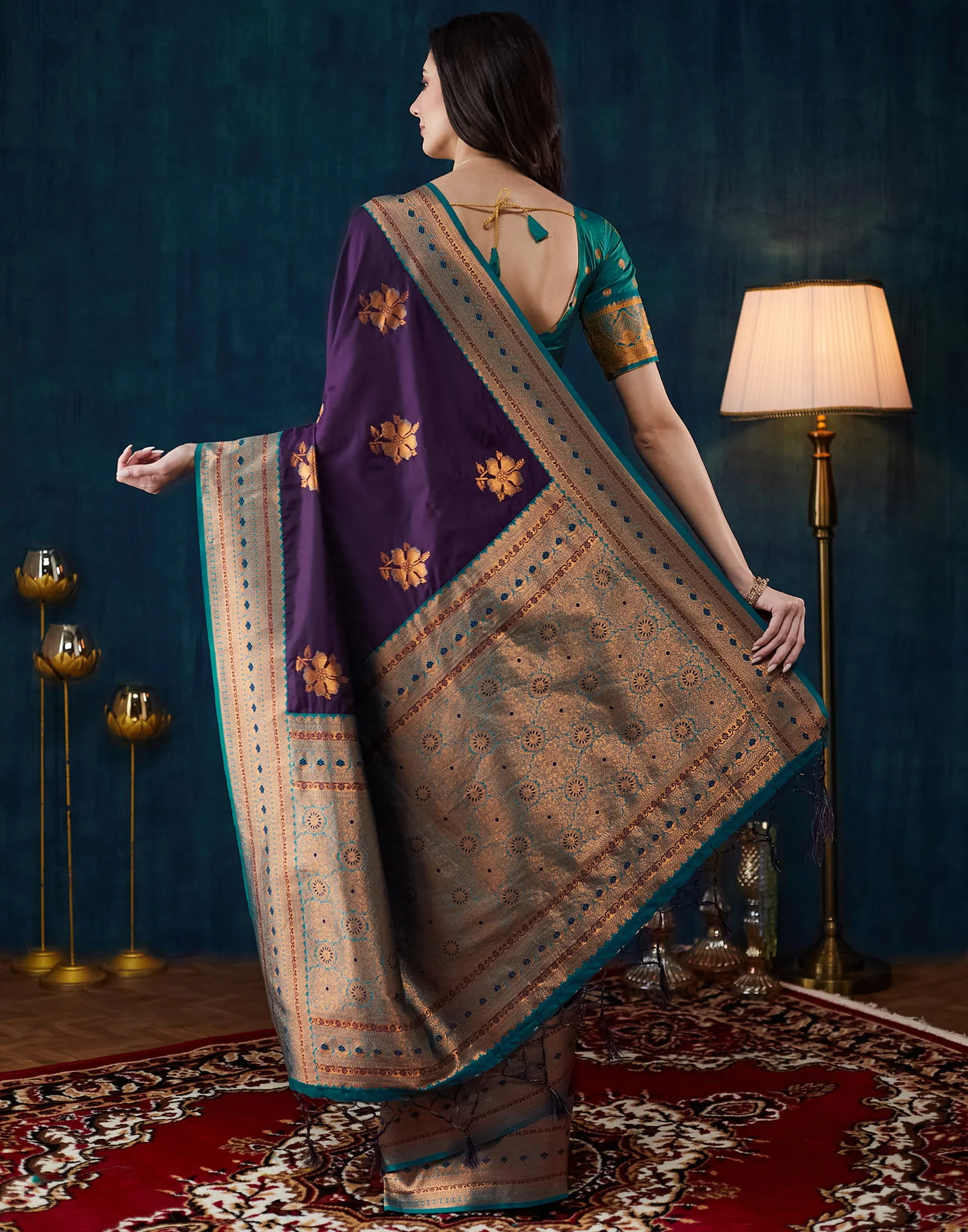 Wine Silk Woven Banarasi Saree - Image 7