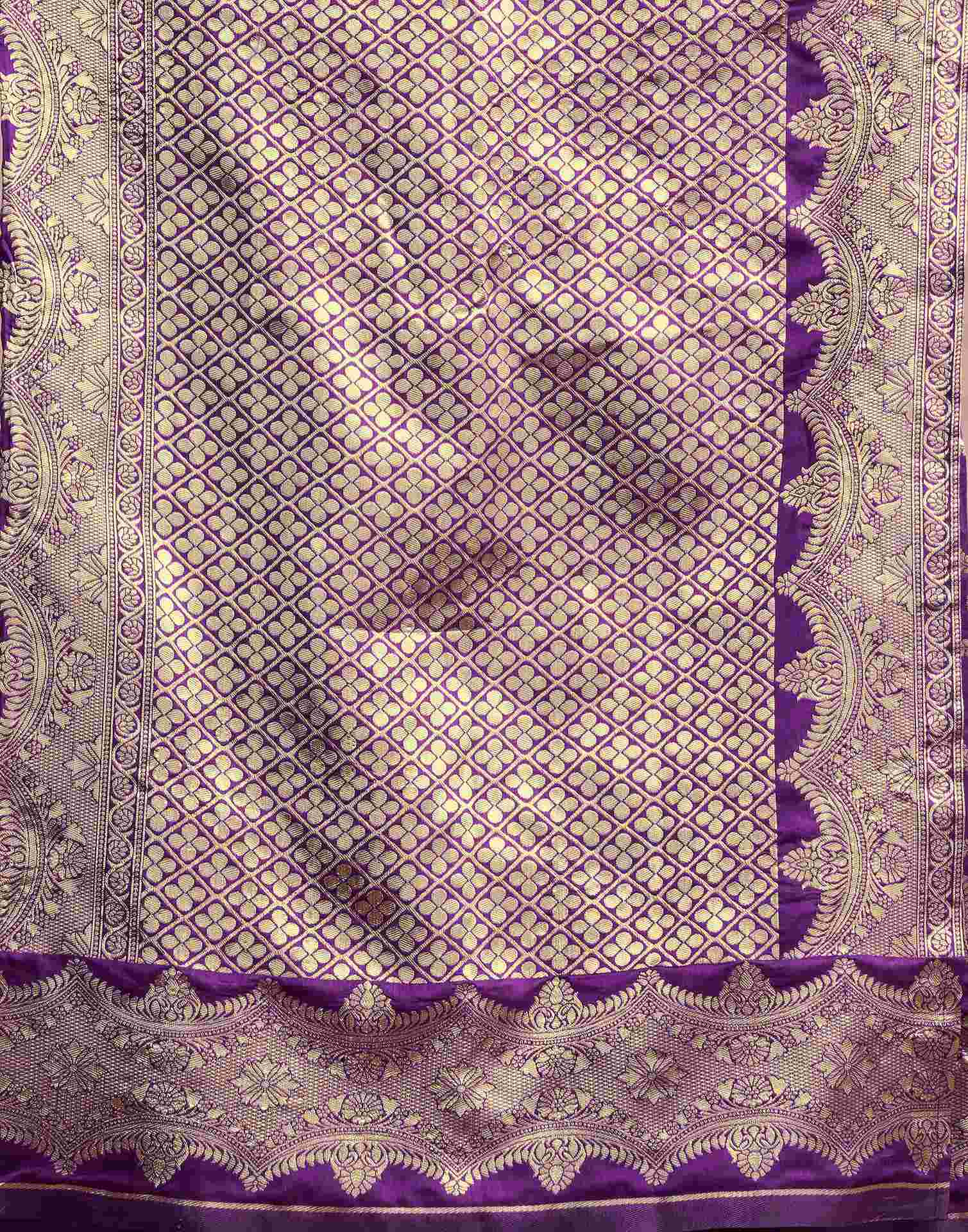 Dark Purple Silk Woven Banarasi Saree - Image 8