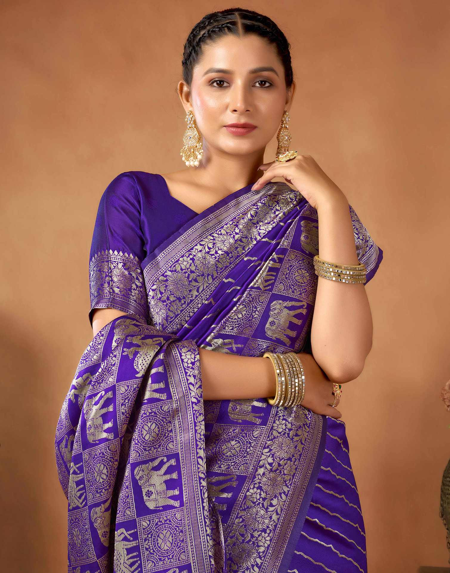 Dark Purple Silk Woven Saree - Image 2