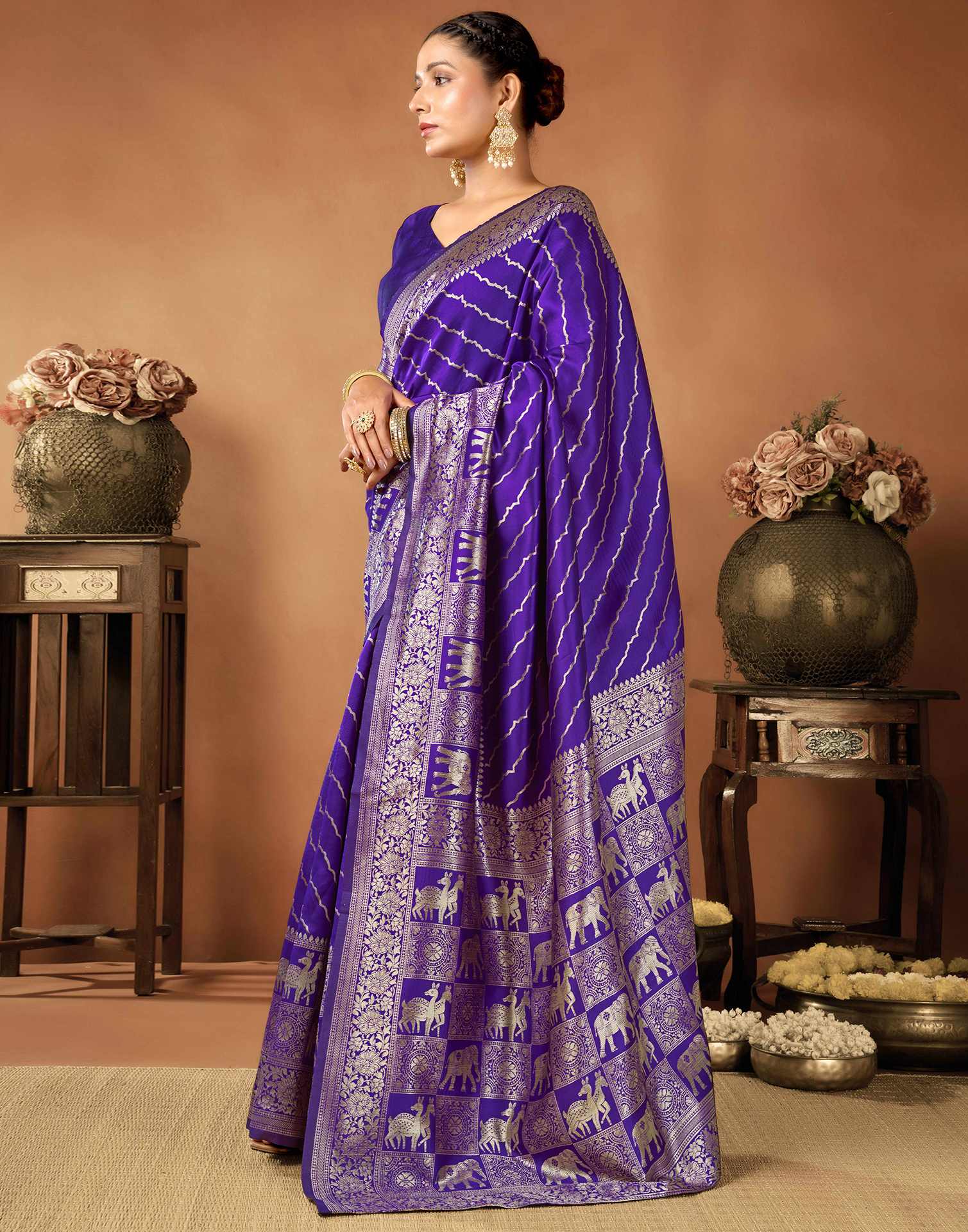Dark Purple Silk Woven Saree - Image 4