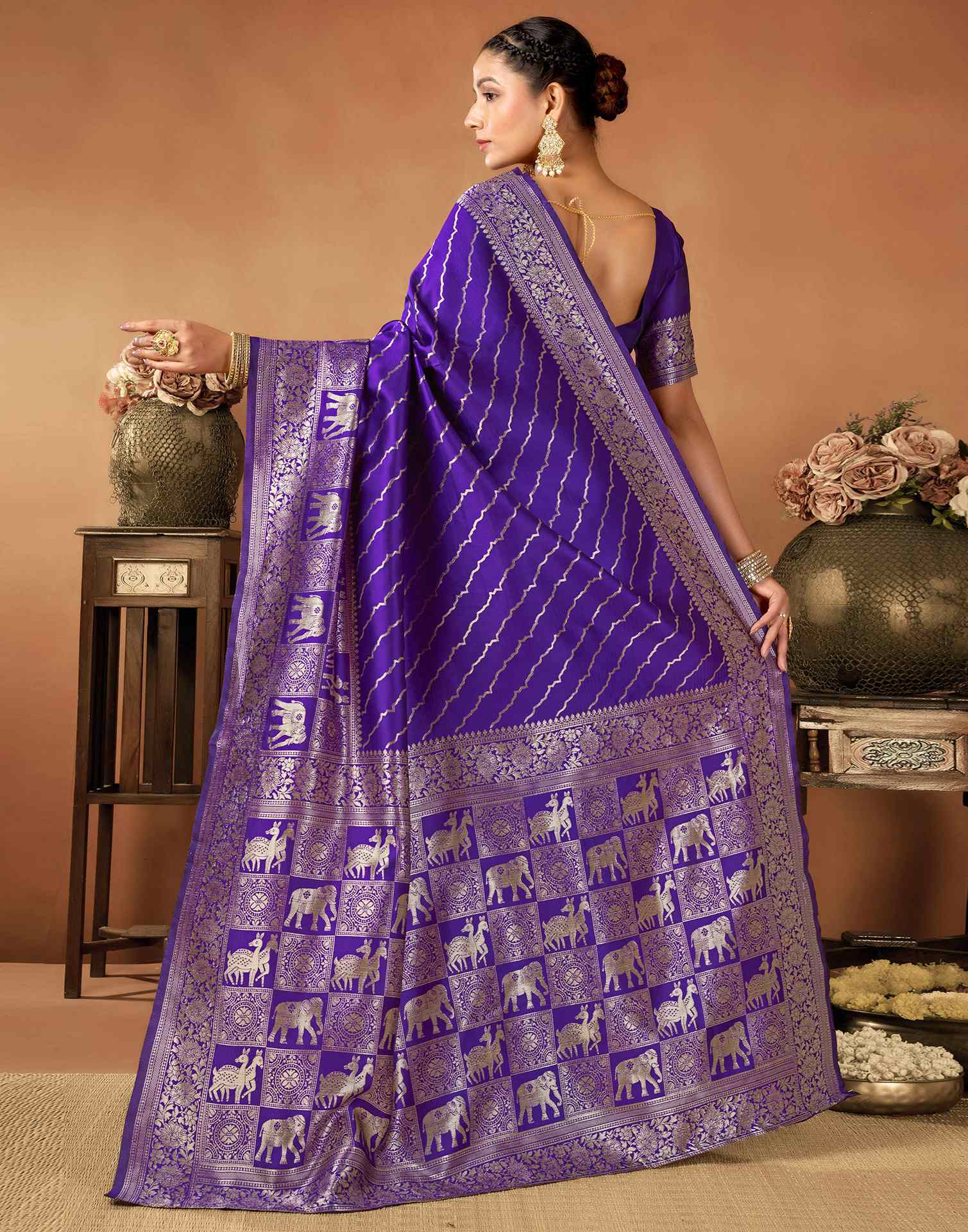 Dark Purple Silk Woven Saree - Image 6