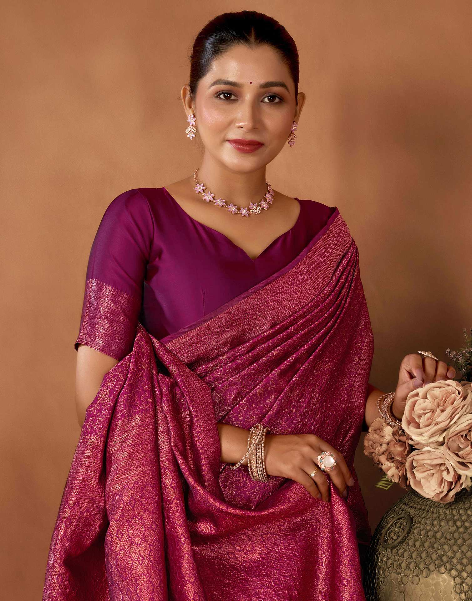 Dark Purple Silk Woven Saree - Image 2