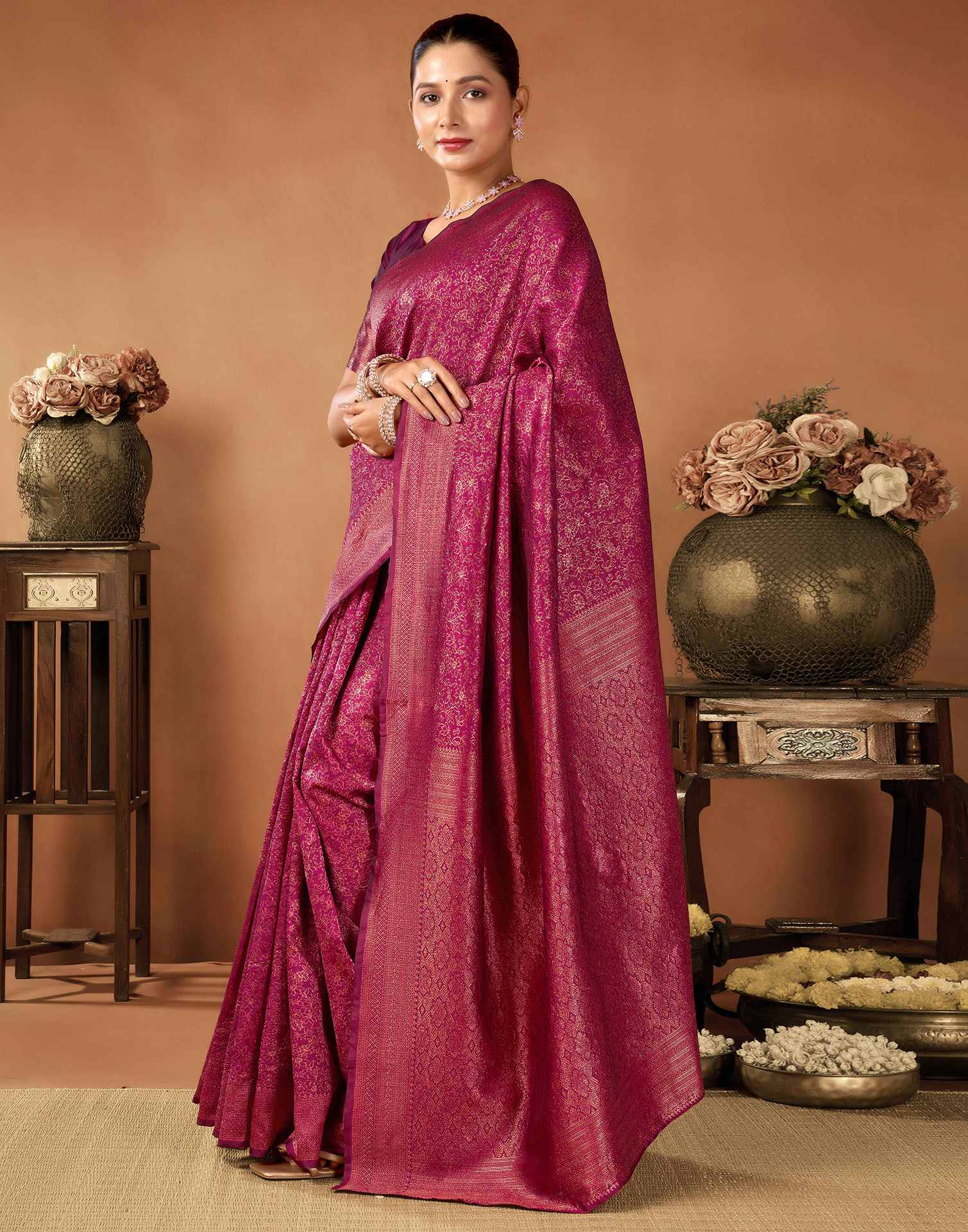 Dark Purple Silk Woven Saree - Image 4