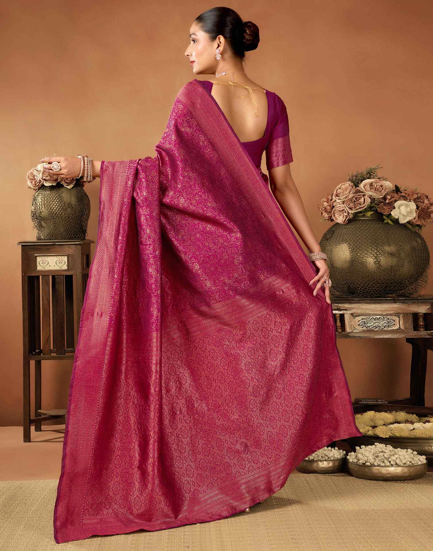 Dark Purple Silk Woven Saree - Image 6