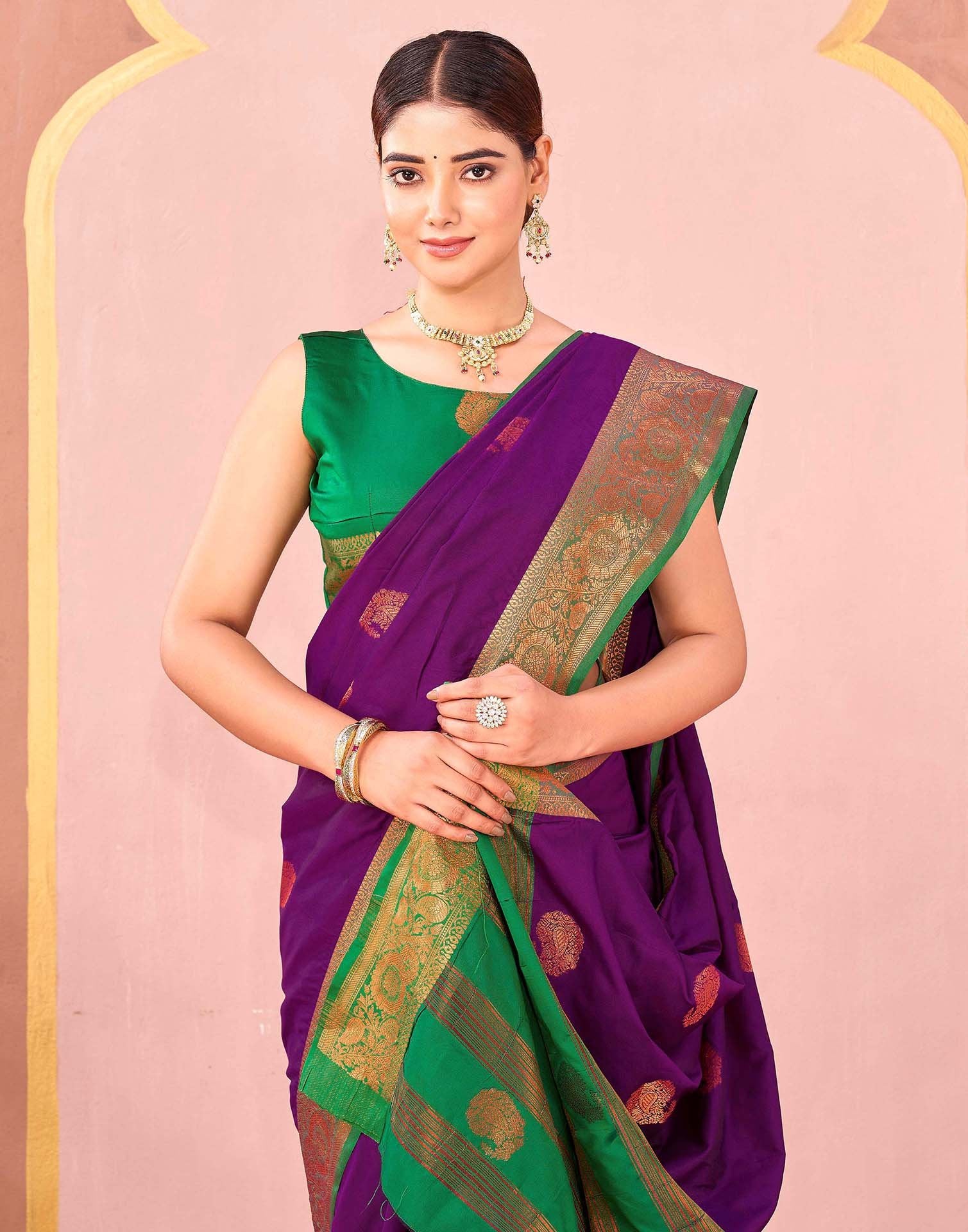 Dark Purple Silk Woven Saree - Image 4