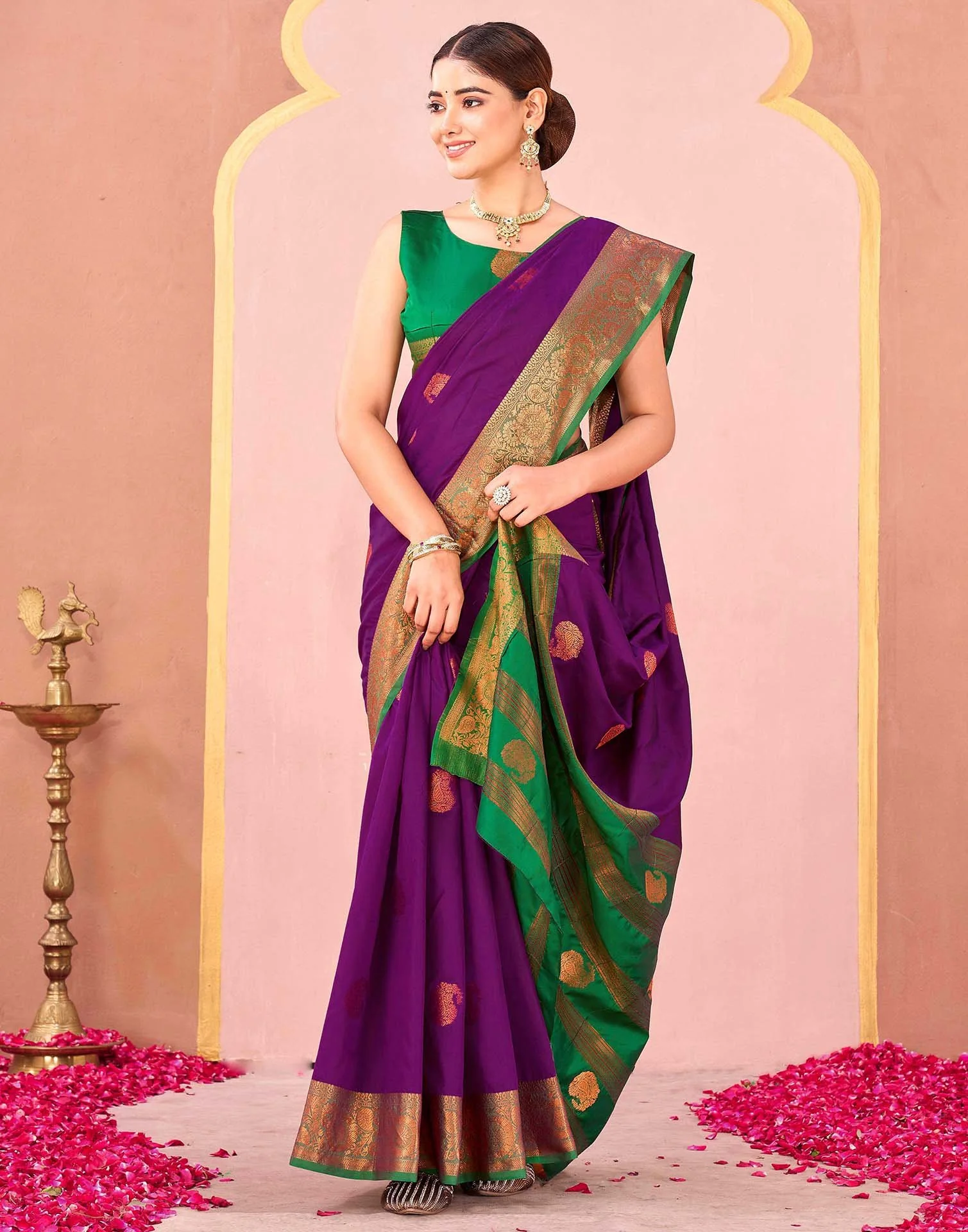 Dark Purple Silk Woven Saree - Image 6