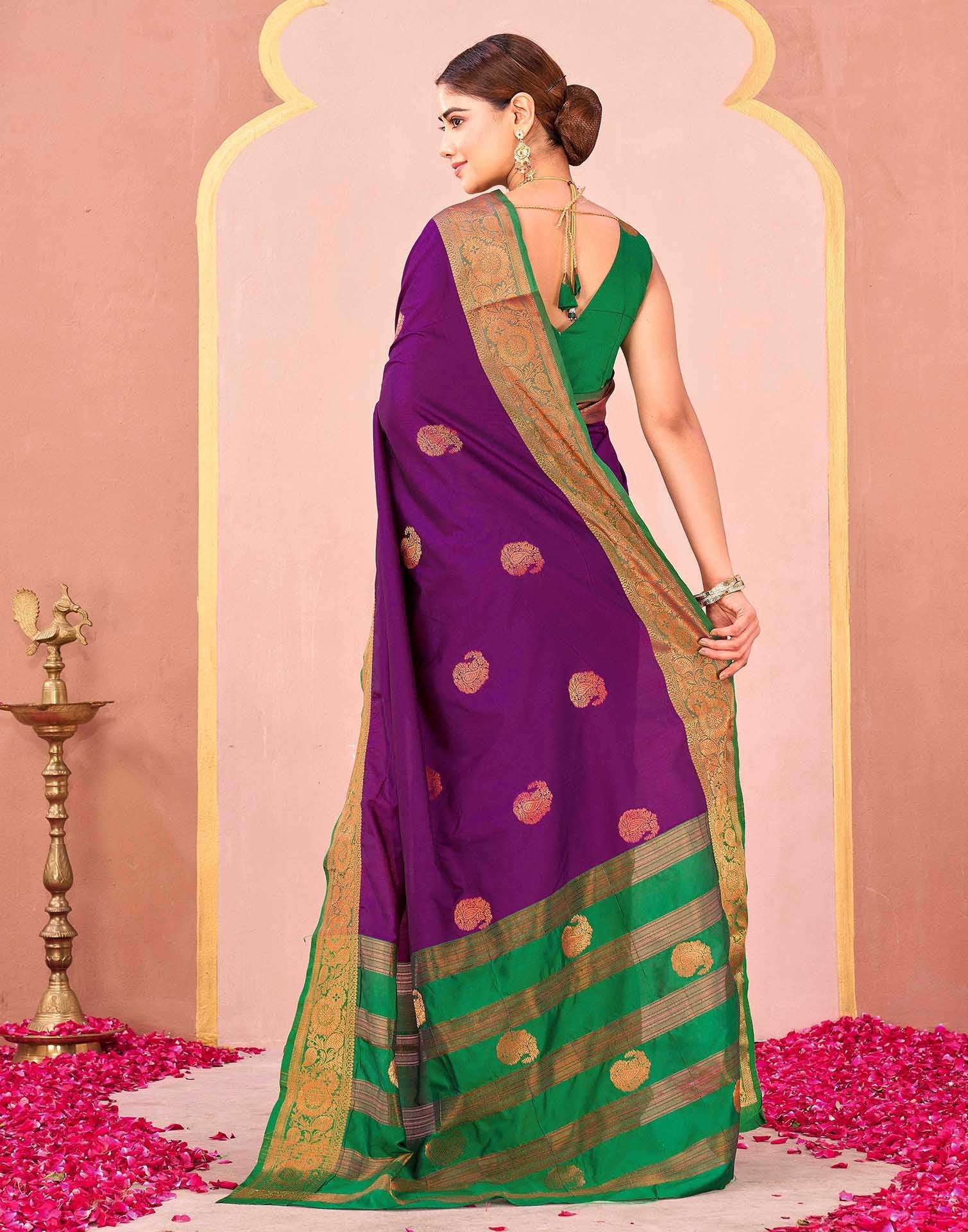 Dark Purple Silk Woven Saree - Image 7