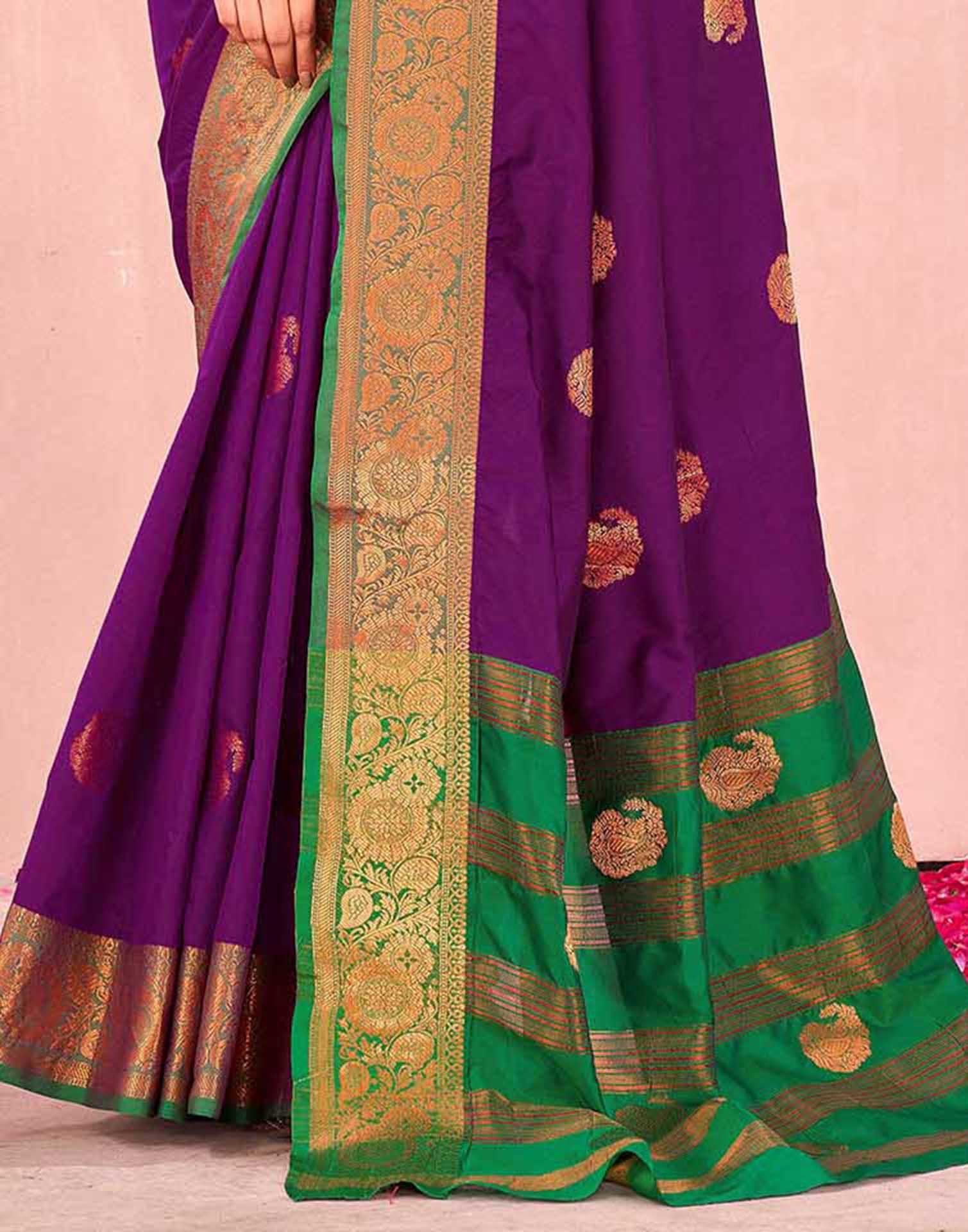 Dark Purple Silk Woven Saree - Image 8