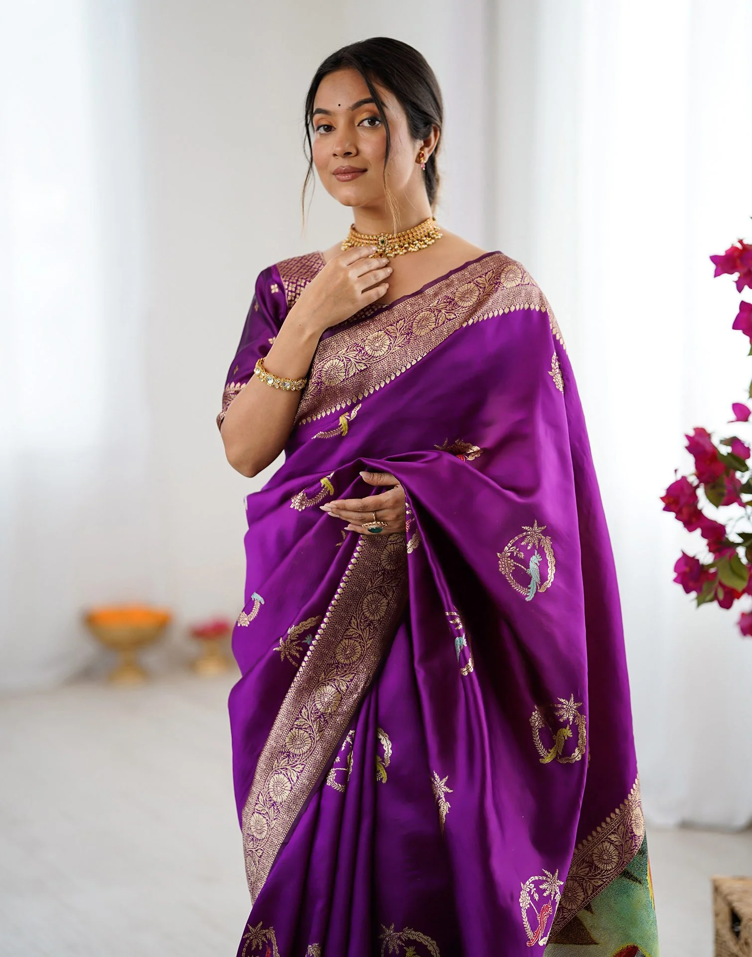 Dark Purple Silk Woven Saree - Image 10