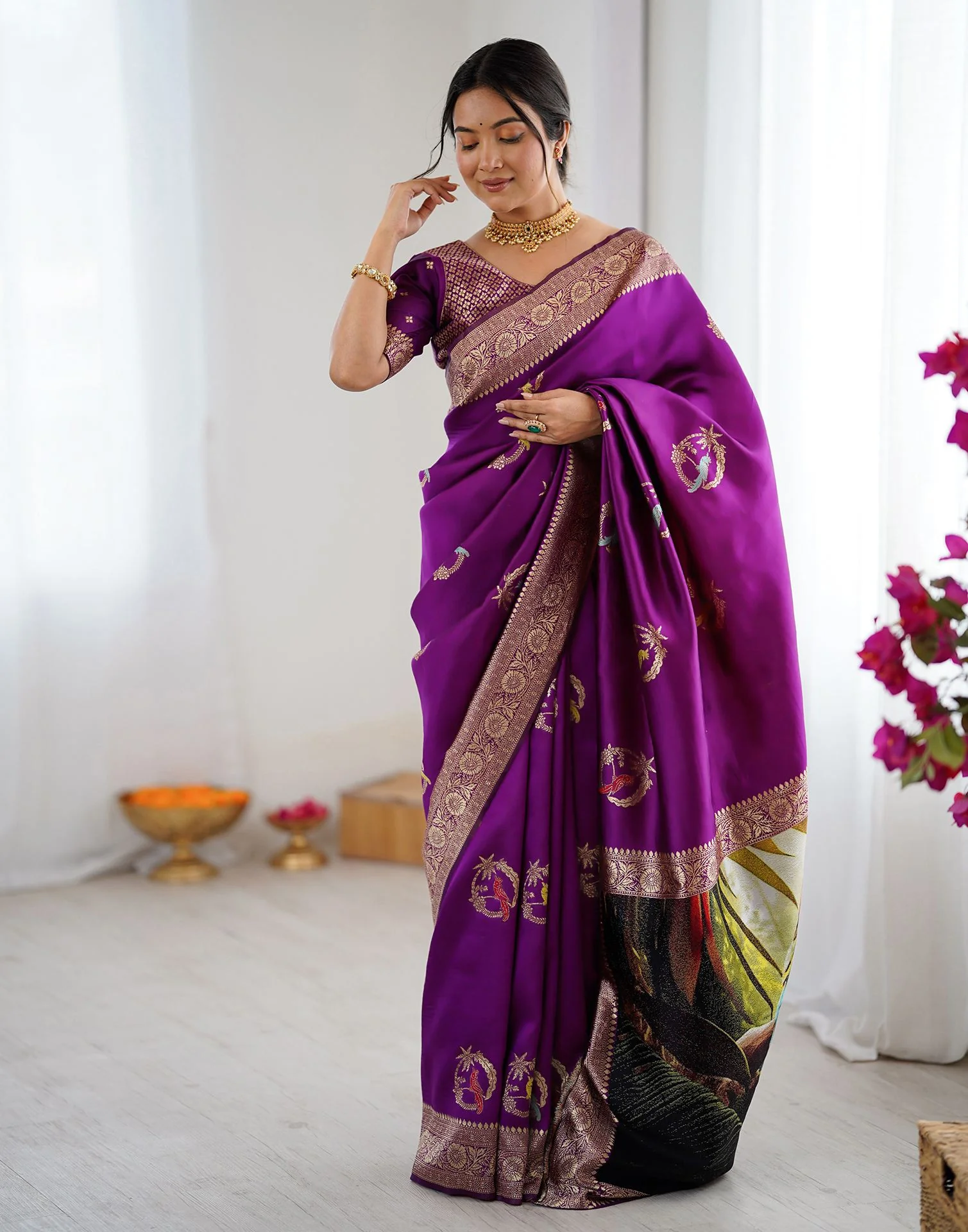 Dark Purple Silk Woven Saree - Image 5