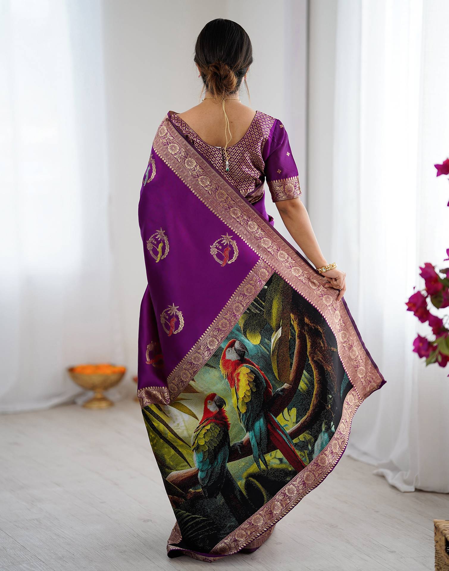 Dark Purple Silk Woven Saree - Image 6