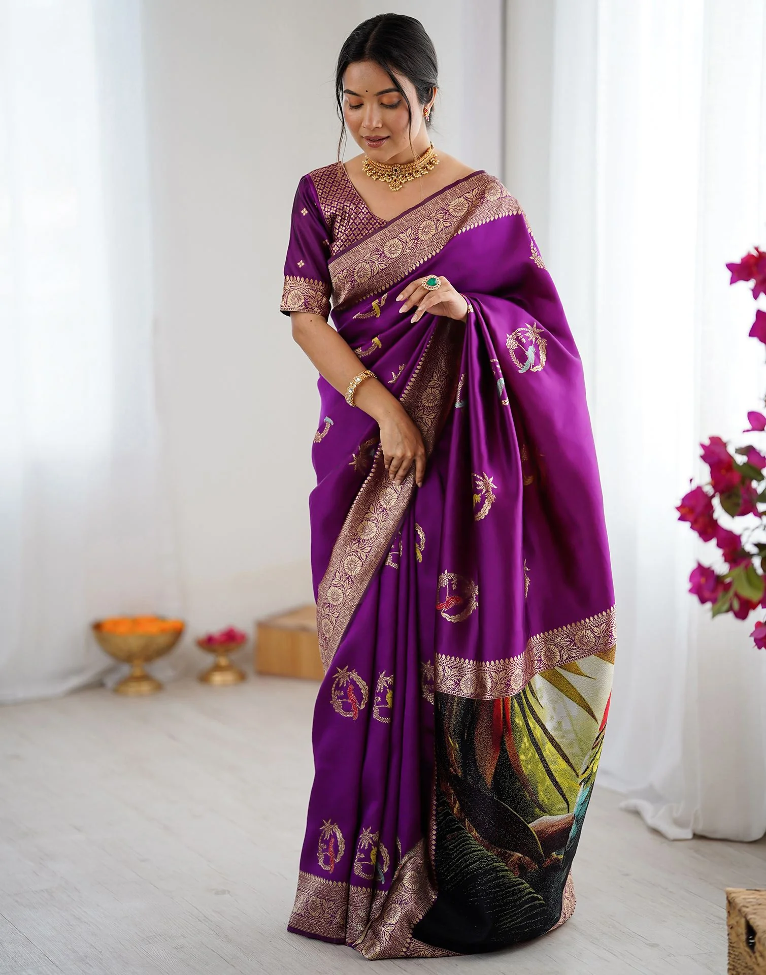 Dark Purple Silk Woven Saree - Image 7