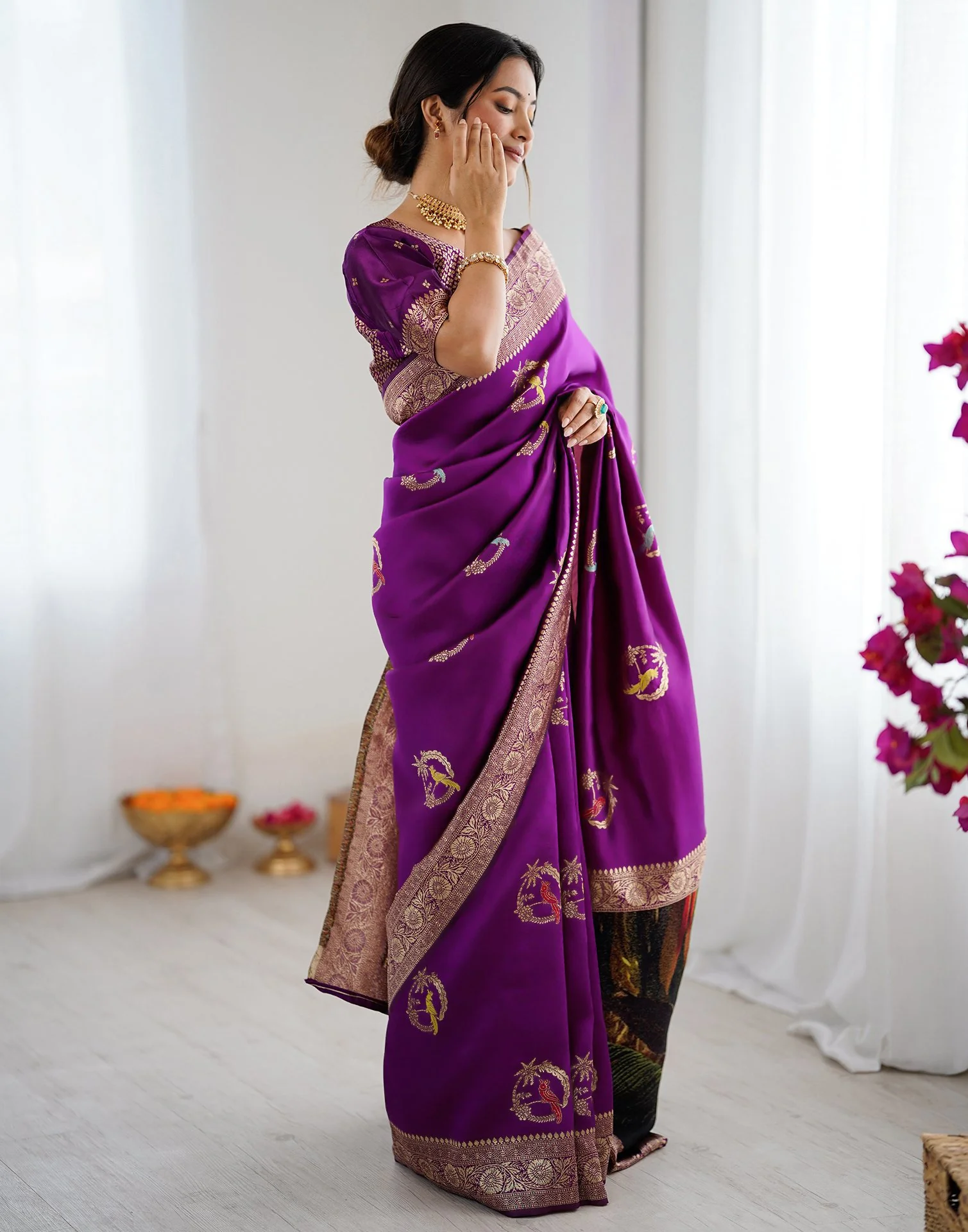 Dark Purple Silk Woven Saree - Image 8