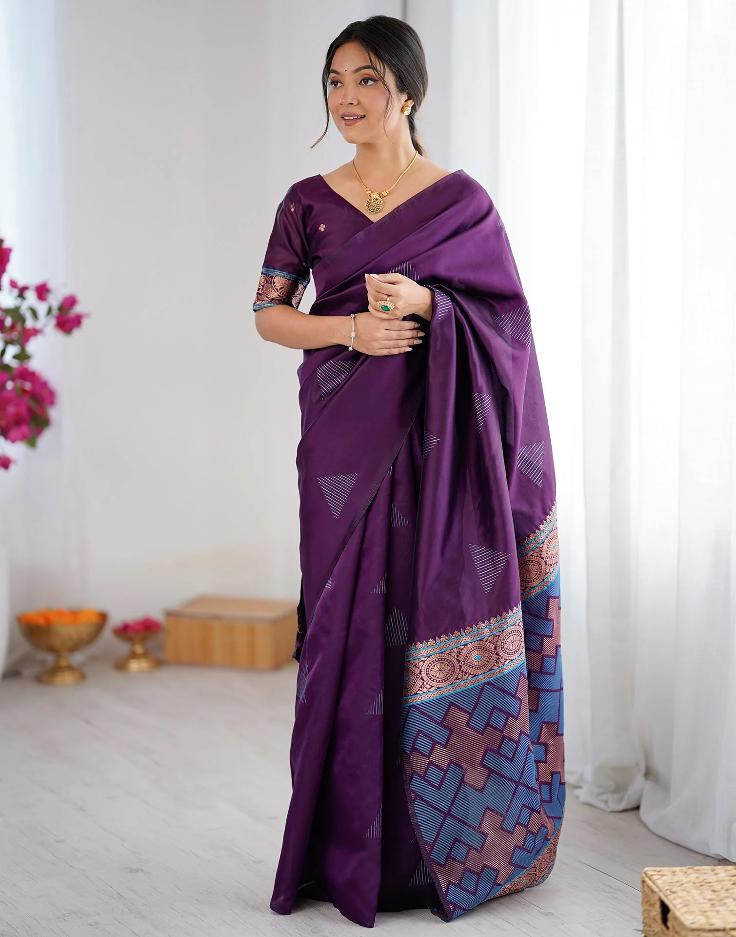 Dark Purple Silk Woven Saree