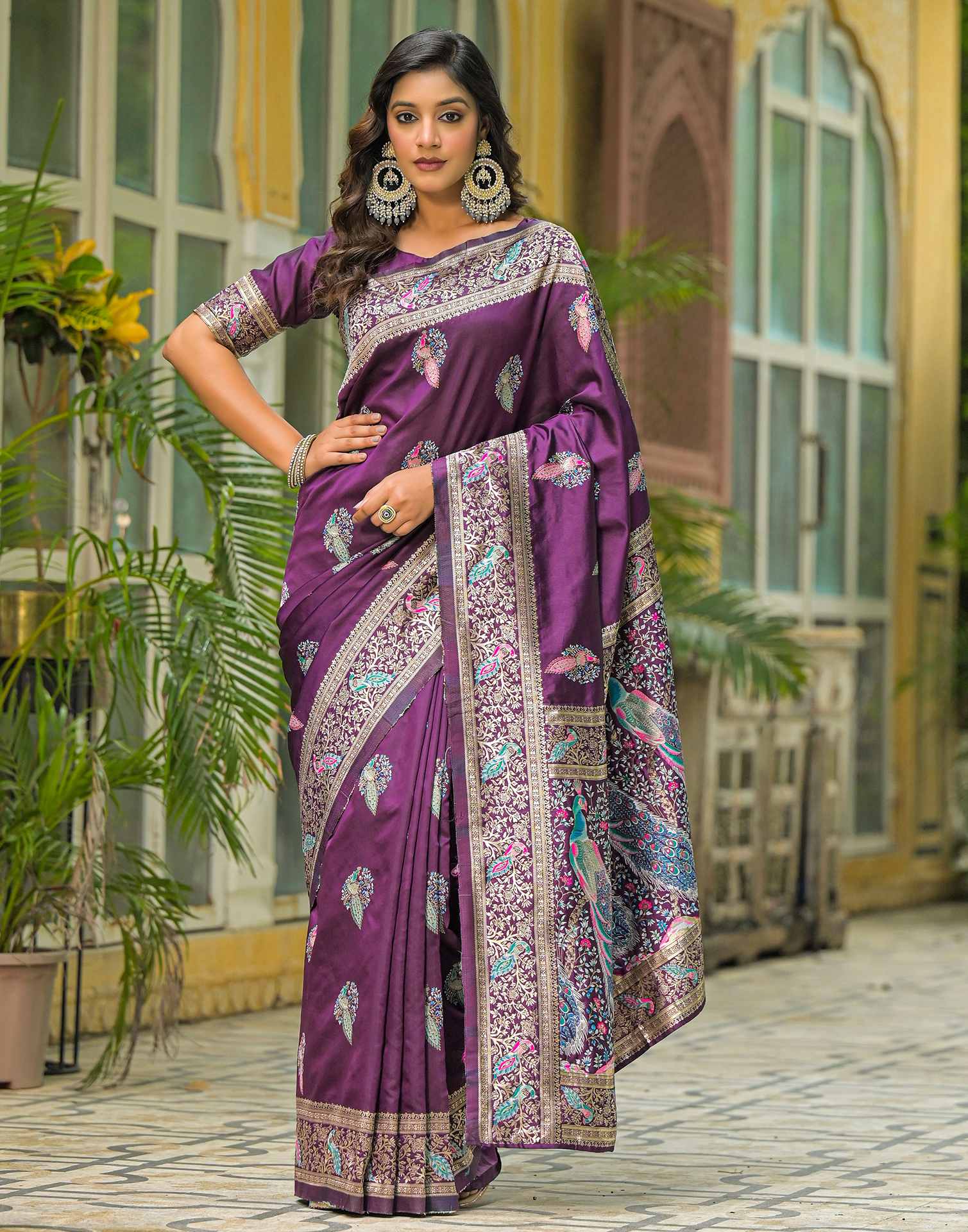 Dark Purple Silk Woven Banarasi Saree