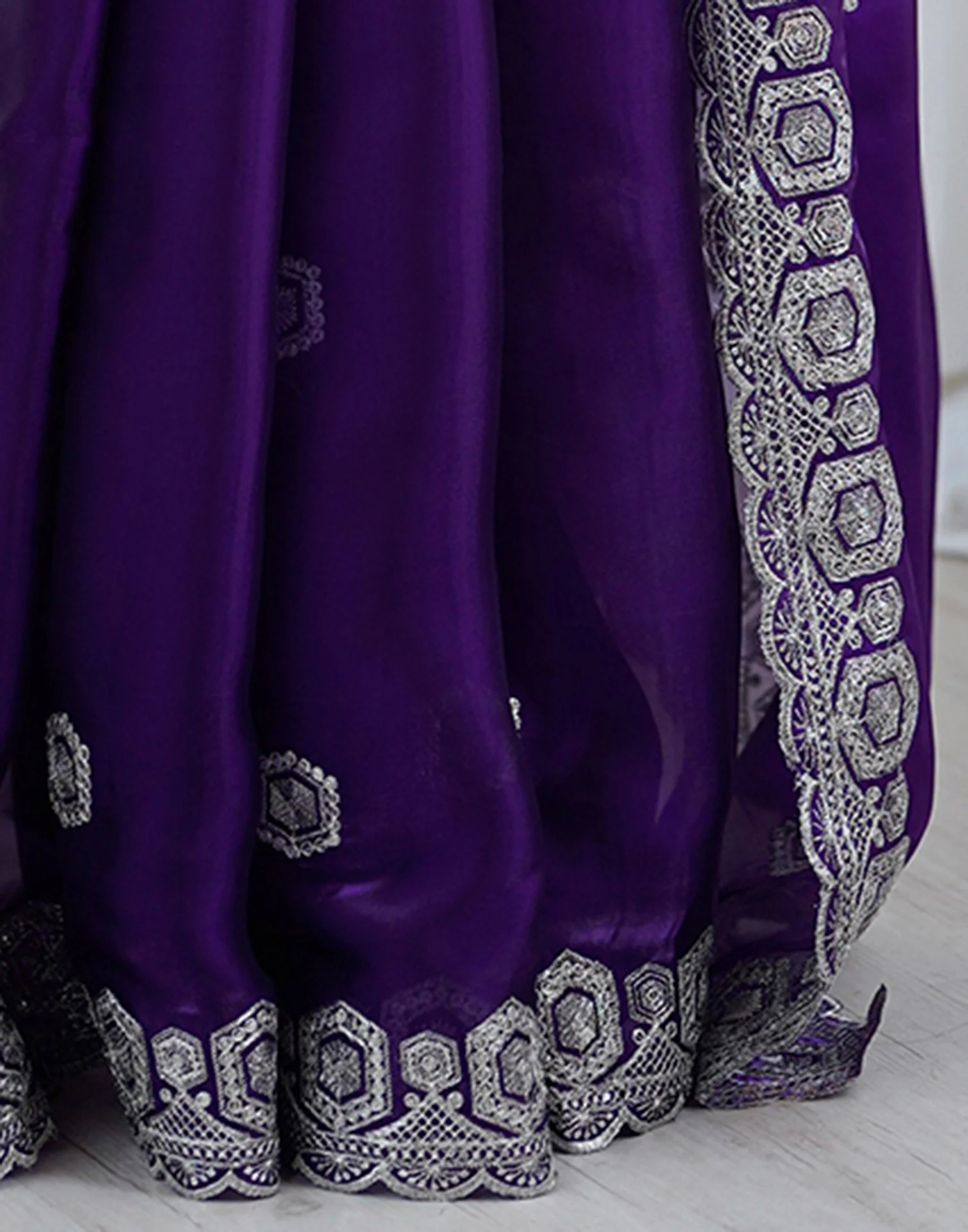 Dark Purple Tissue Silk Embroidery Saree - Image 12