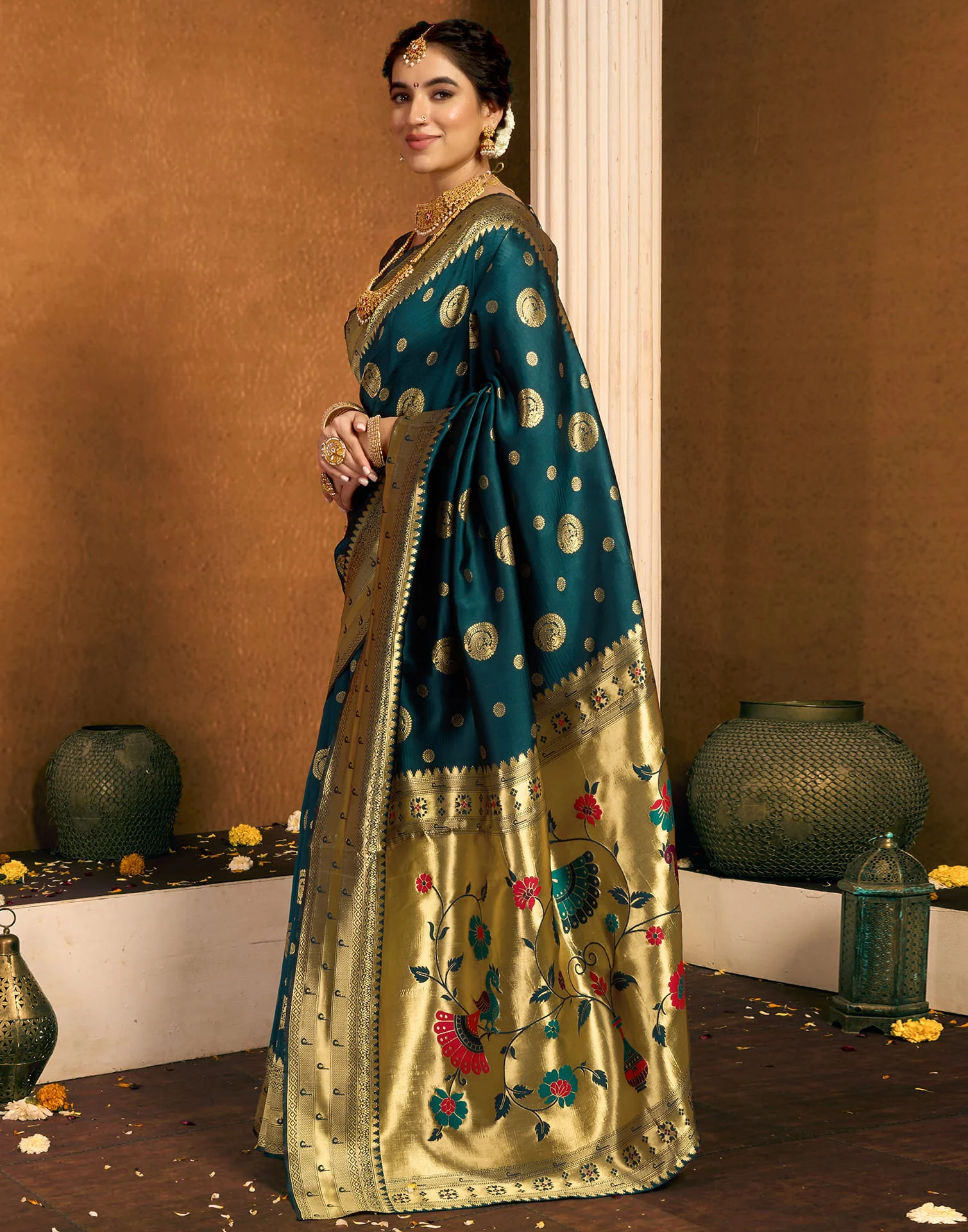 Green Silk Woven Paithani Saree - Image 6