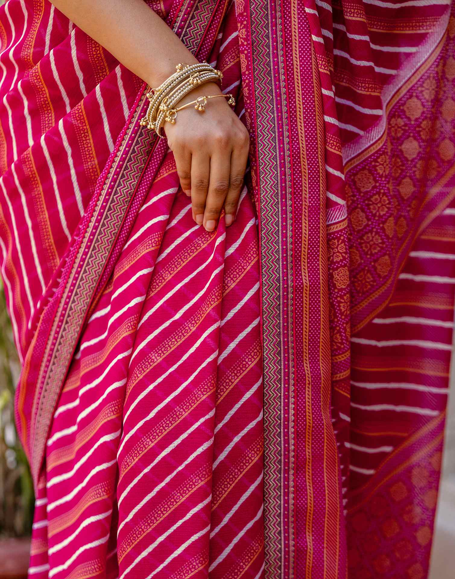 Dark Rani Pink Georgette Printed Lace Saree - Image 10