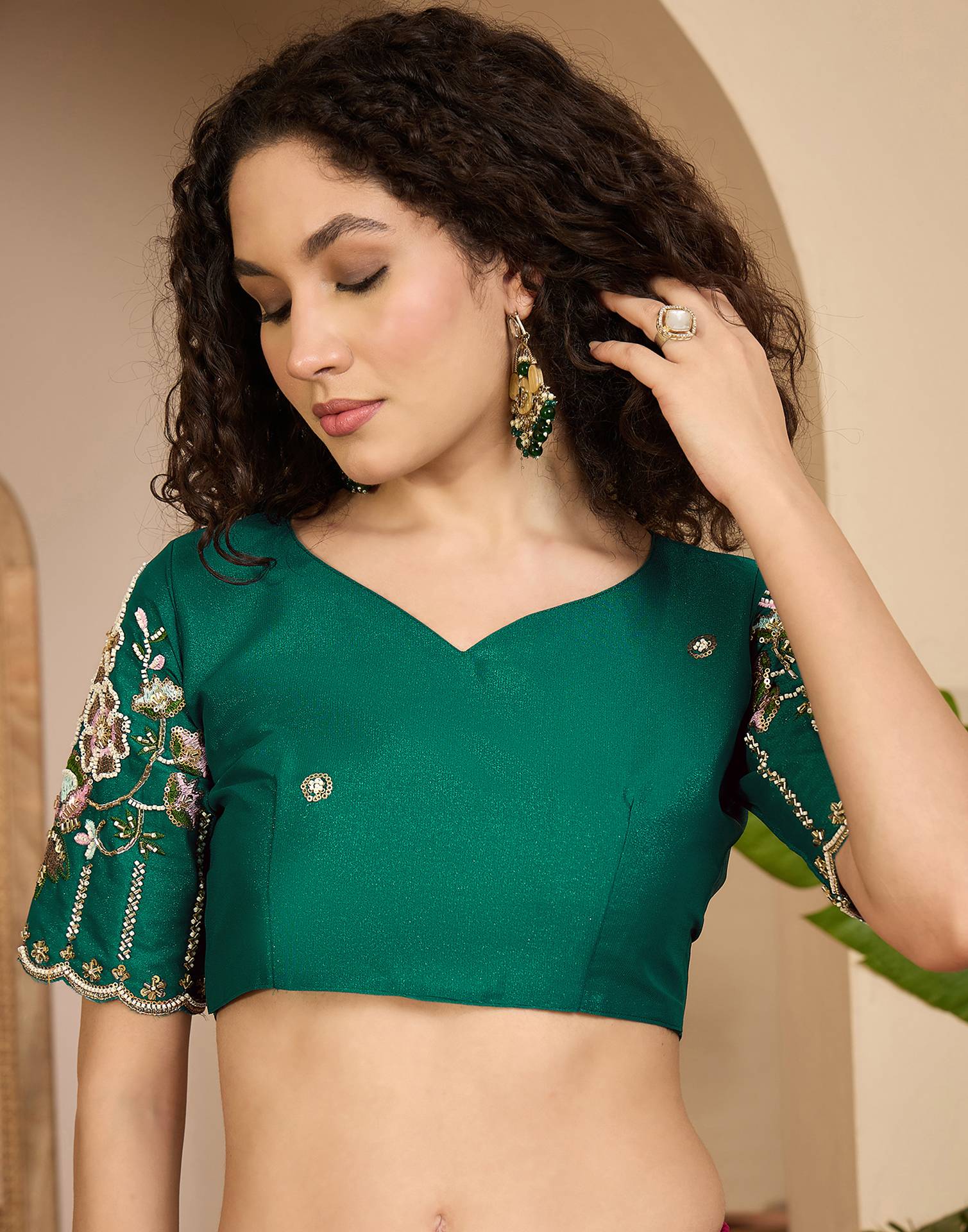 Dark Rani Pink Shimmer Stone Work Embellished saree - Image 9