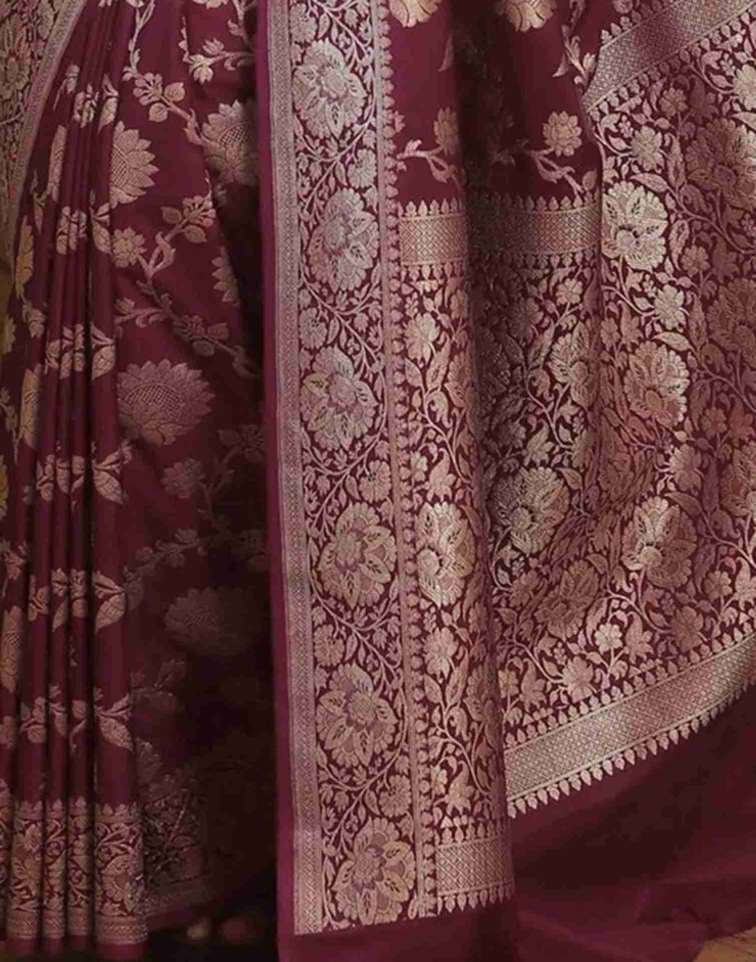 Dark Rani Pink Silk Woven Banarasi Saree - Image 11