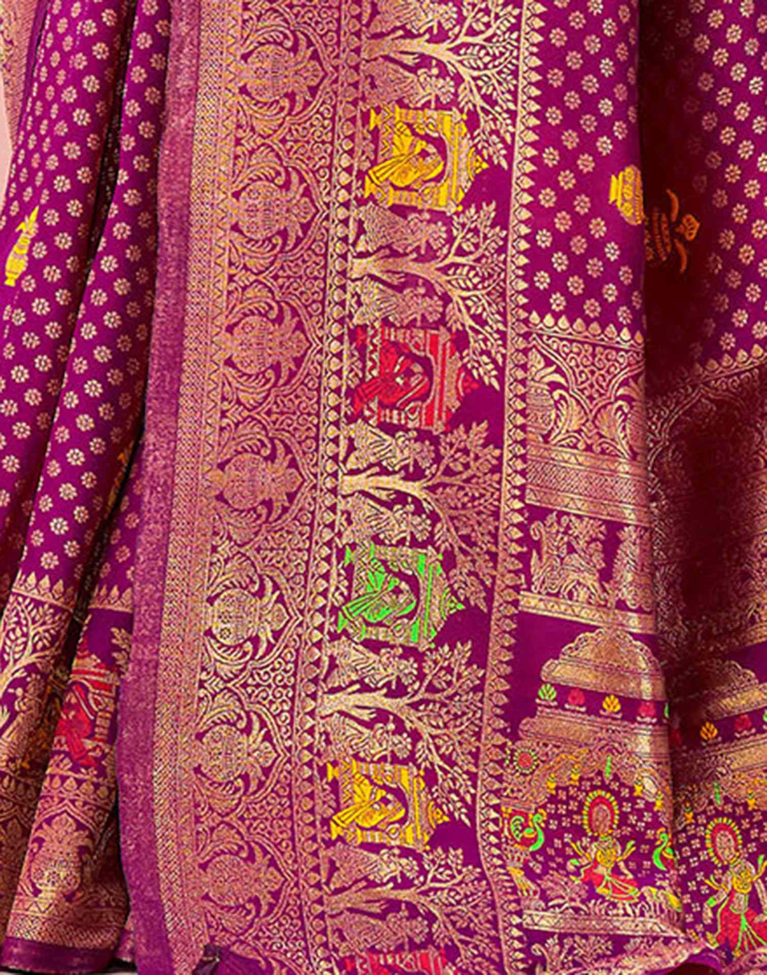 Dark Rani Pink Silk Woven Banarasi Saree - Image 8