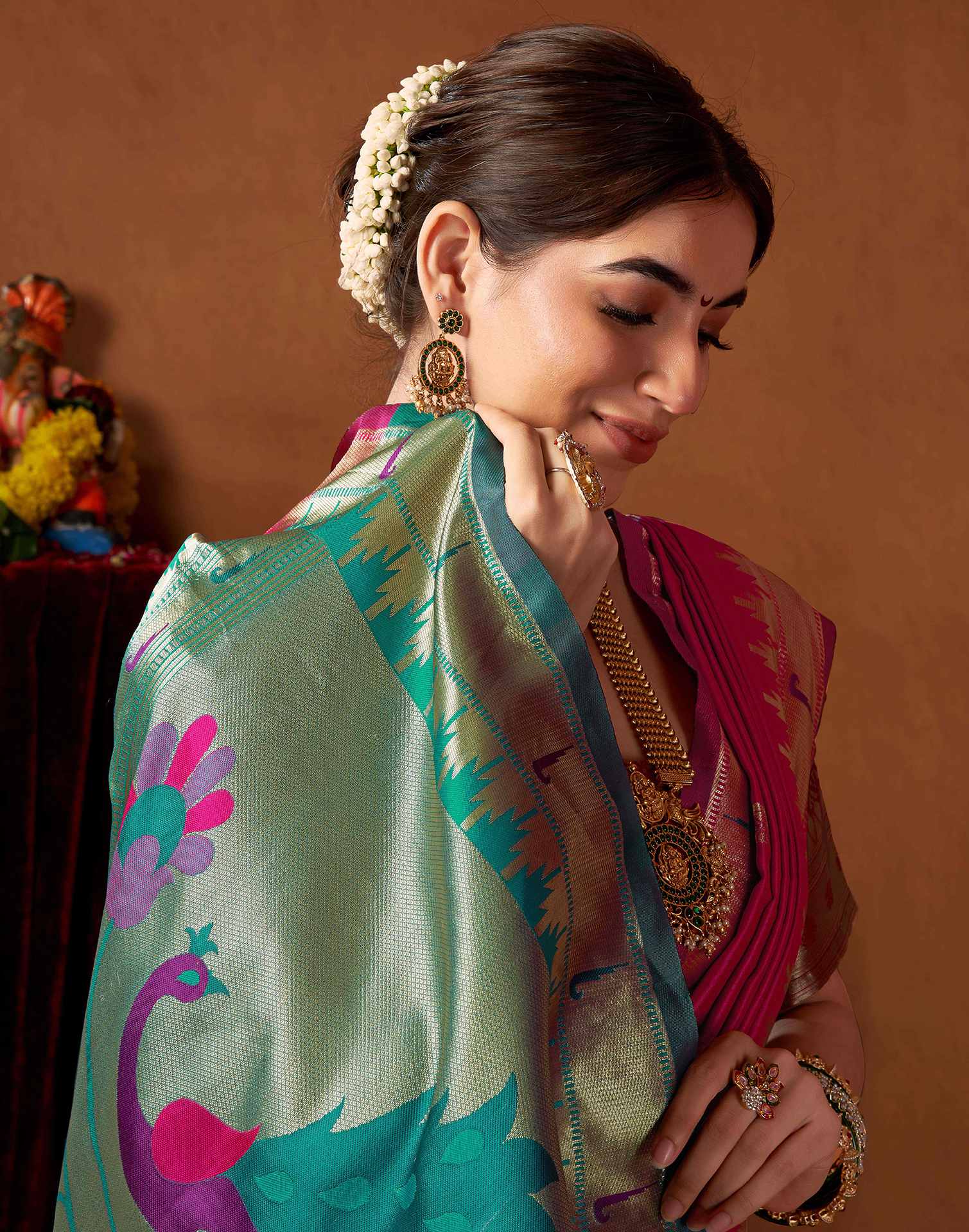 Dark Rani Pink Silk Paithani Chaturthi Saree - Image 6