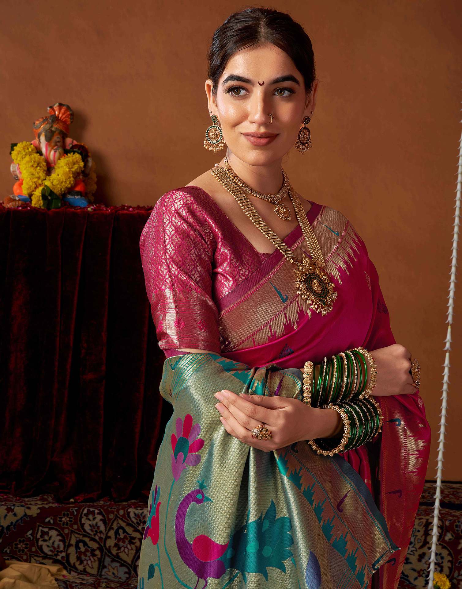 Dark Rani Pink Silk Paithani Chaturthi Saree - Image 8
