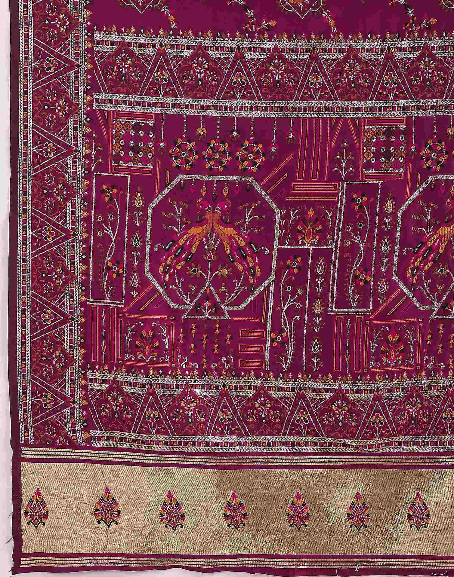 Dark Rani Pink Silk Woven Saree - Image 10