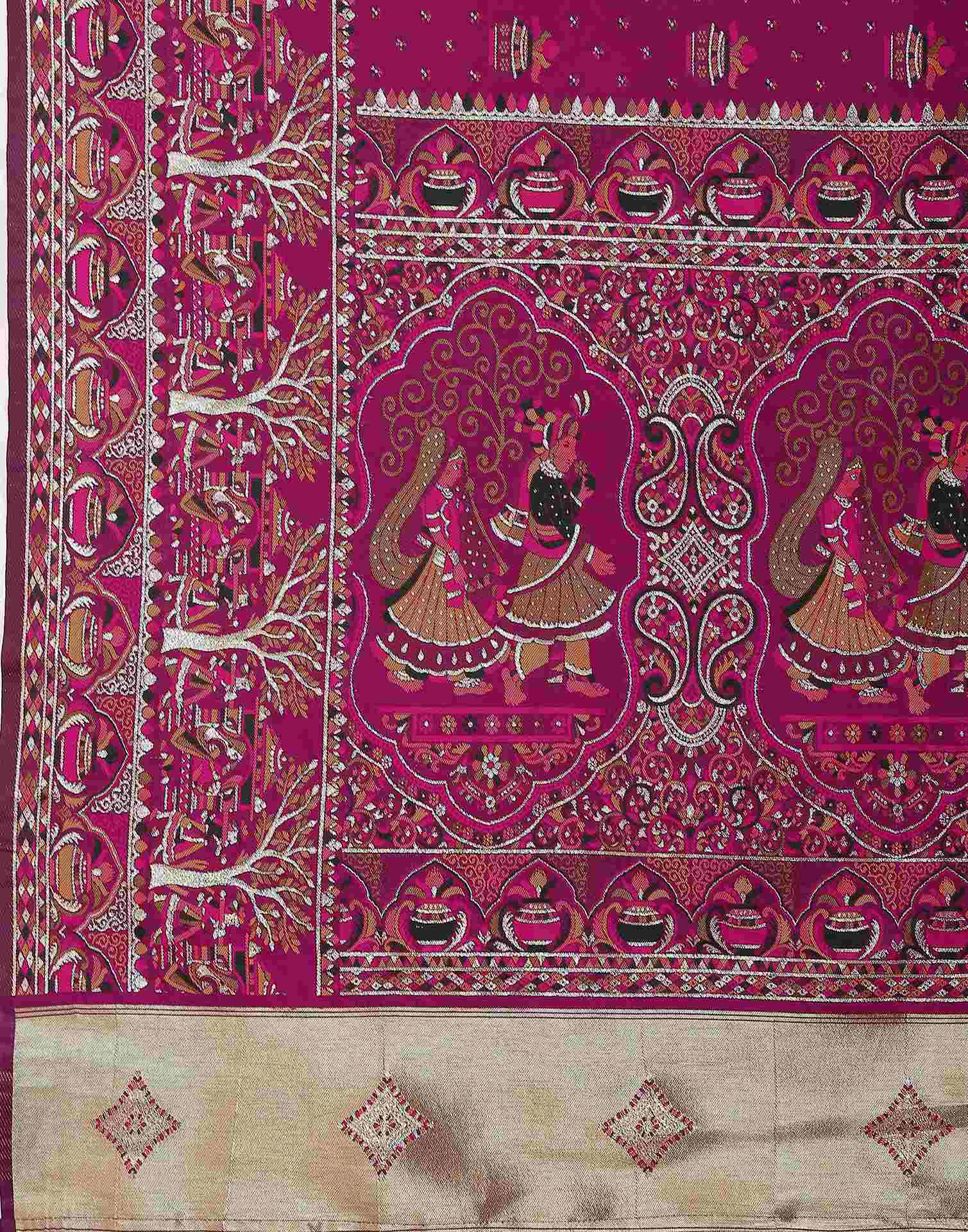 Dark Rani Pink Silk Woven Saree - Image 10