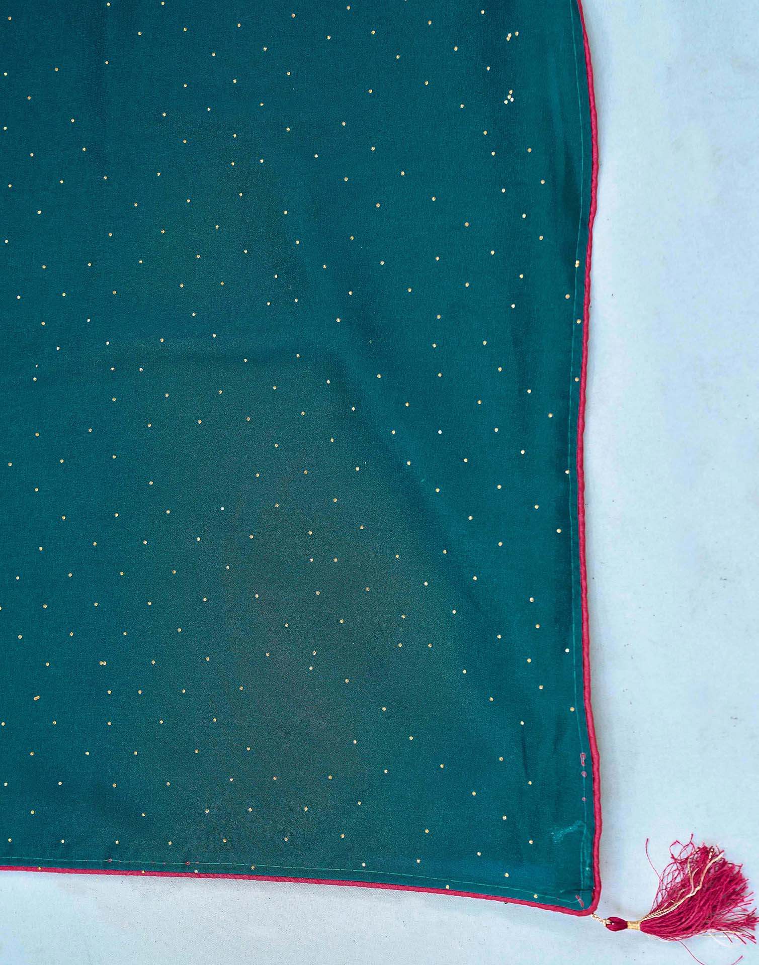 Dark Teal Green Georgette Stone Work Swarovski  Saree - Image 8