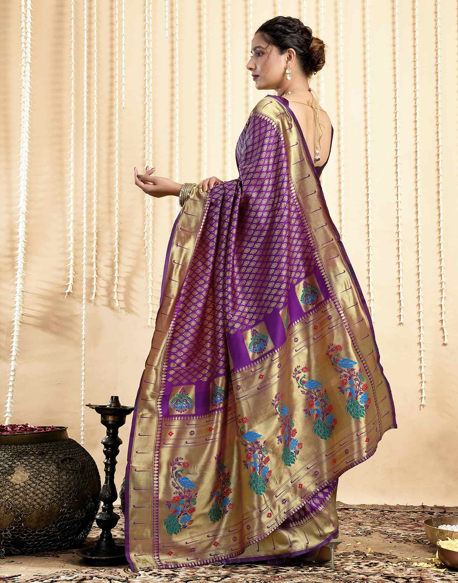 Dark Violet Silk Woven Paithani Saree - Image 6