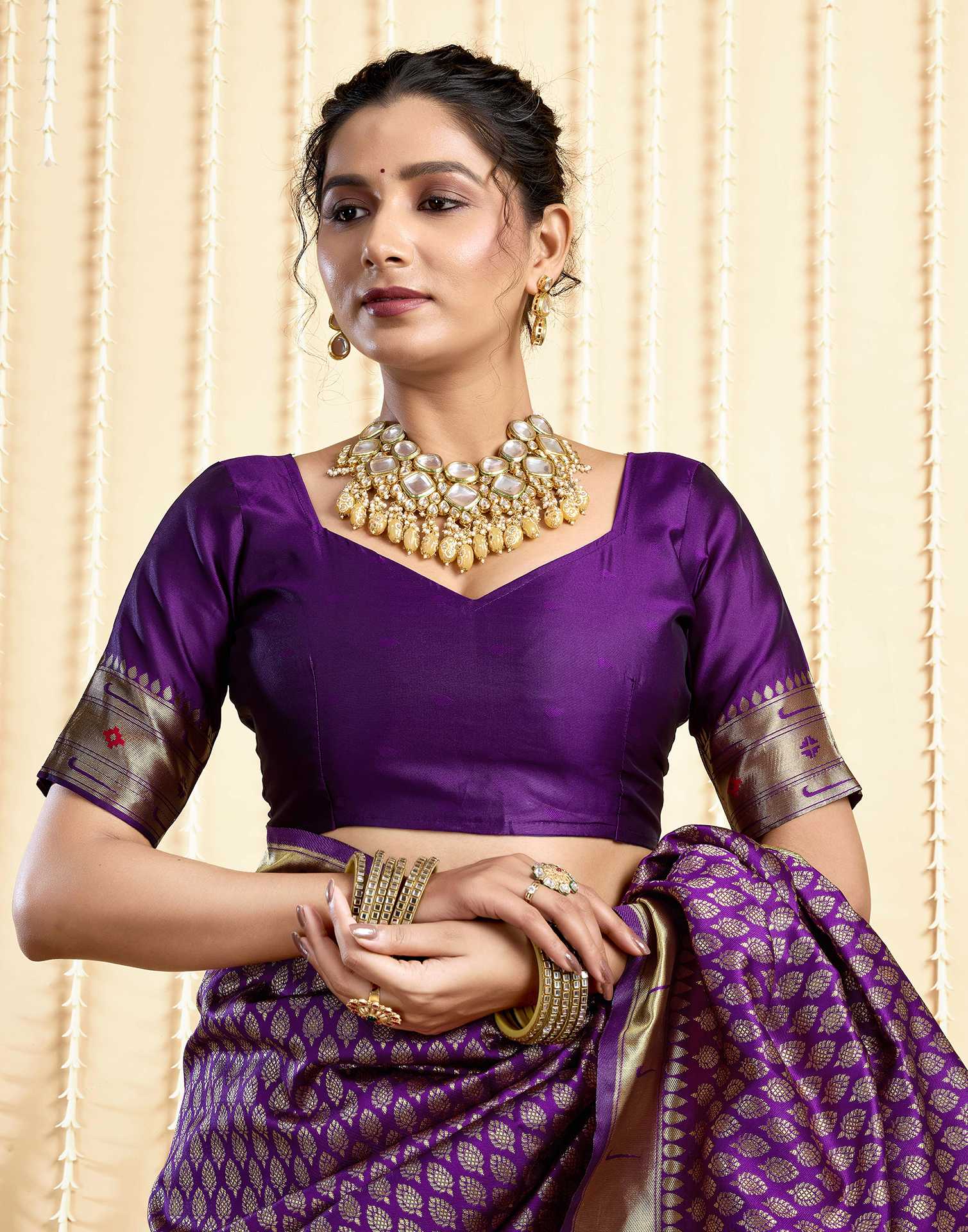 Dark Violet Silk Woven Paithani Saree - Image 9