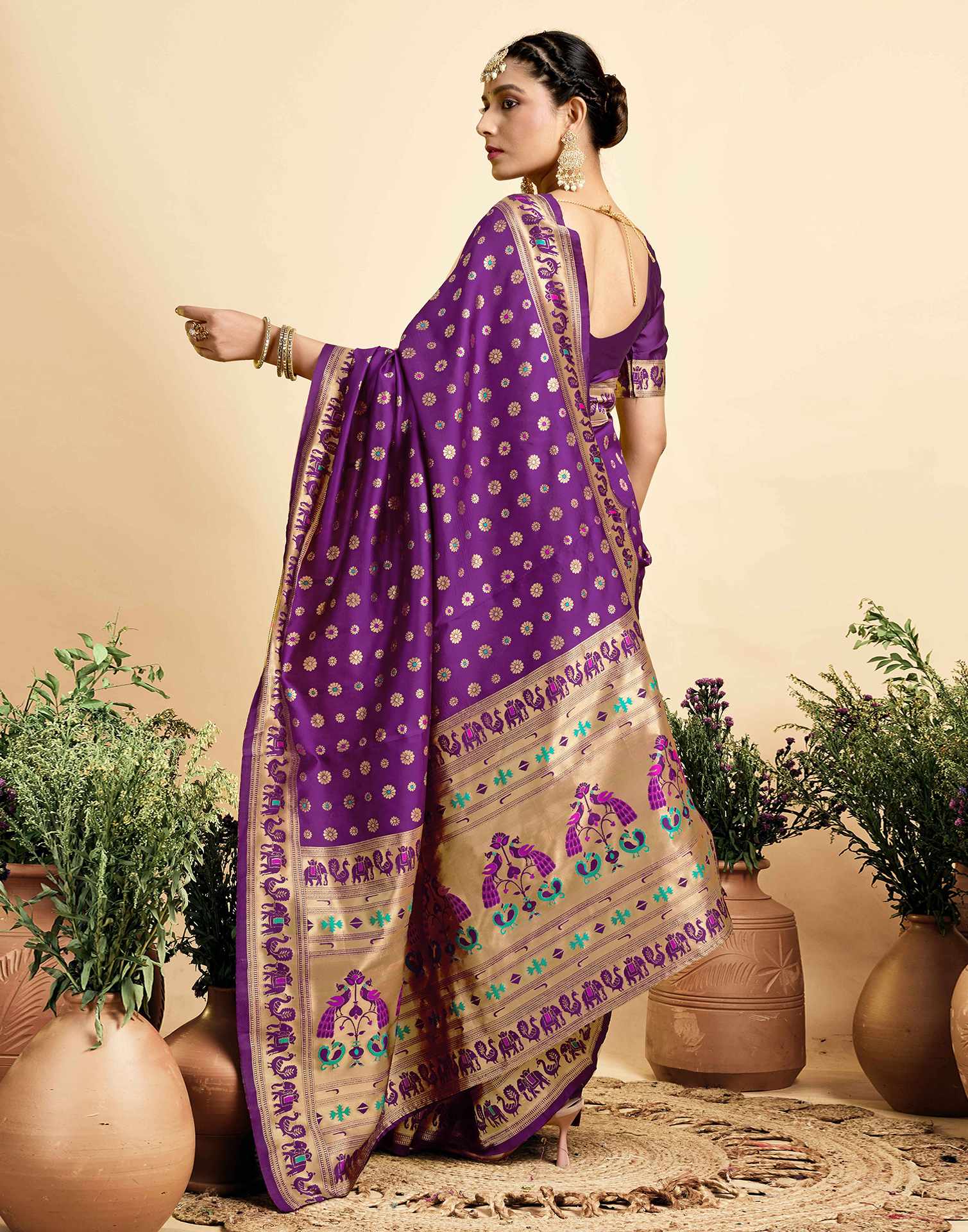 Dark Violet Silk Woven Paithani Saree - Image 6