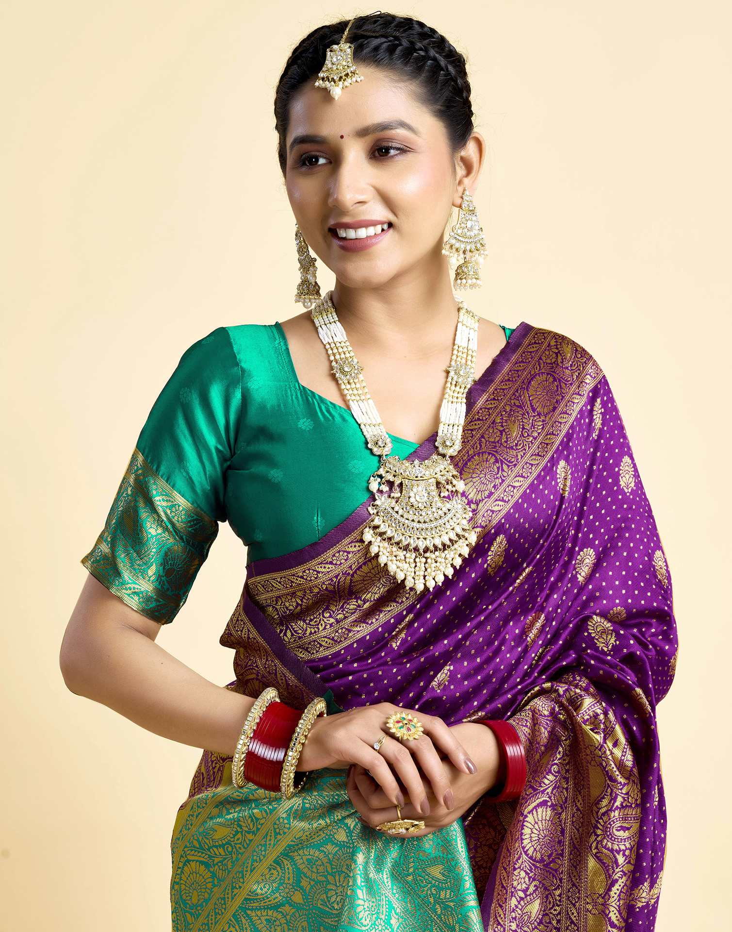 Dark Wine Silk Woven Banarasi Saree - Image 2
