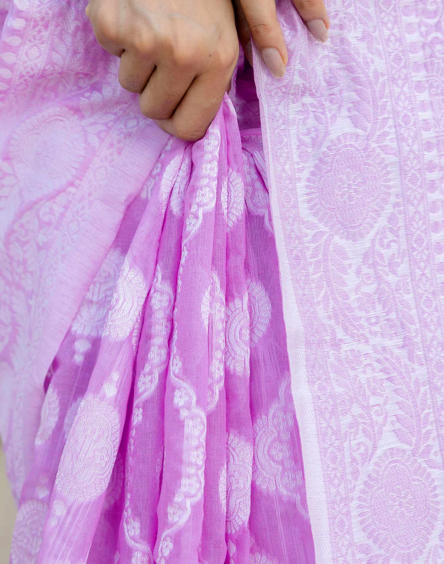 Deep Lavender Cotton Woven Saree - Image 10