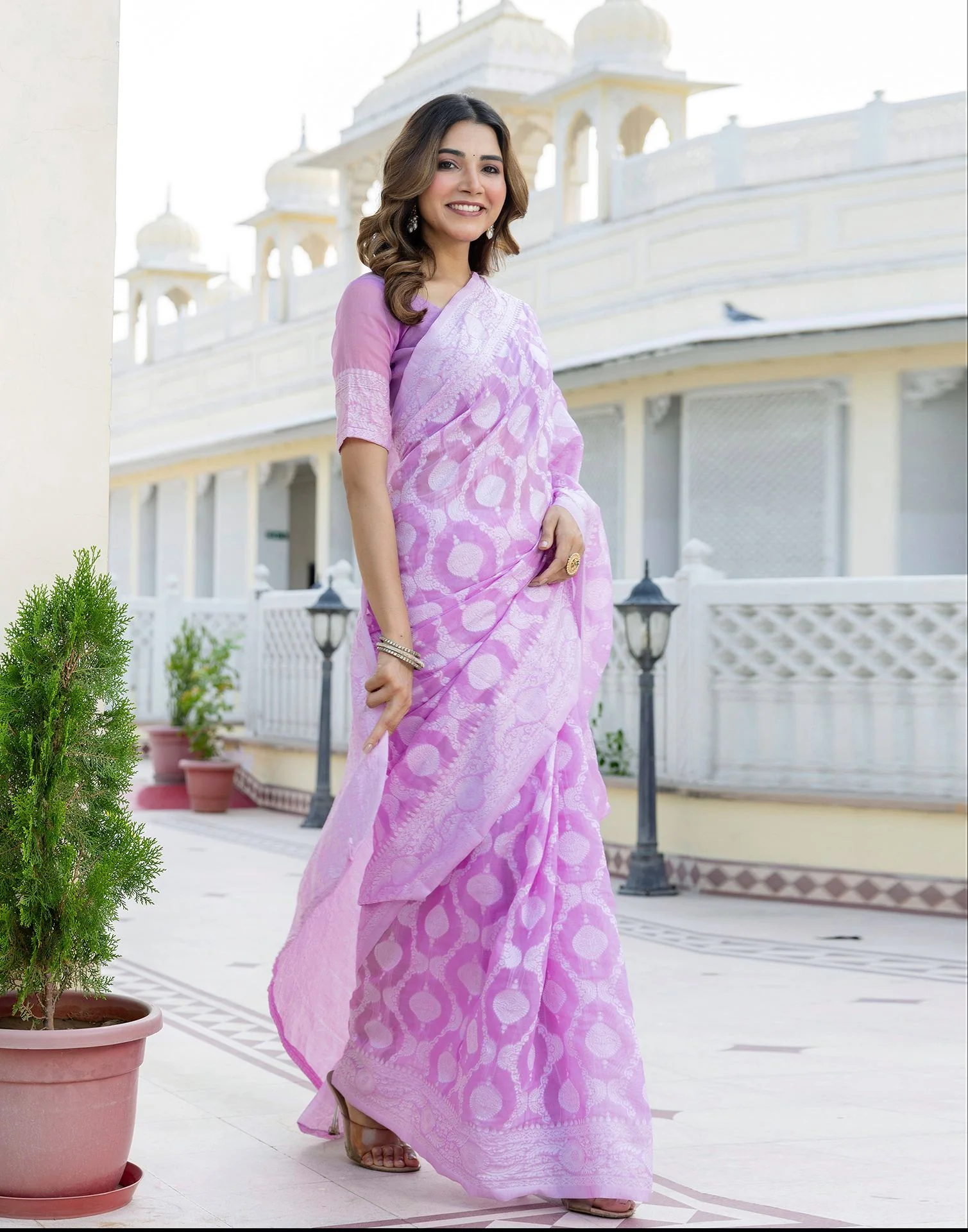 Deep Lavender Cotton Woven Saree - Image 5