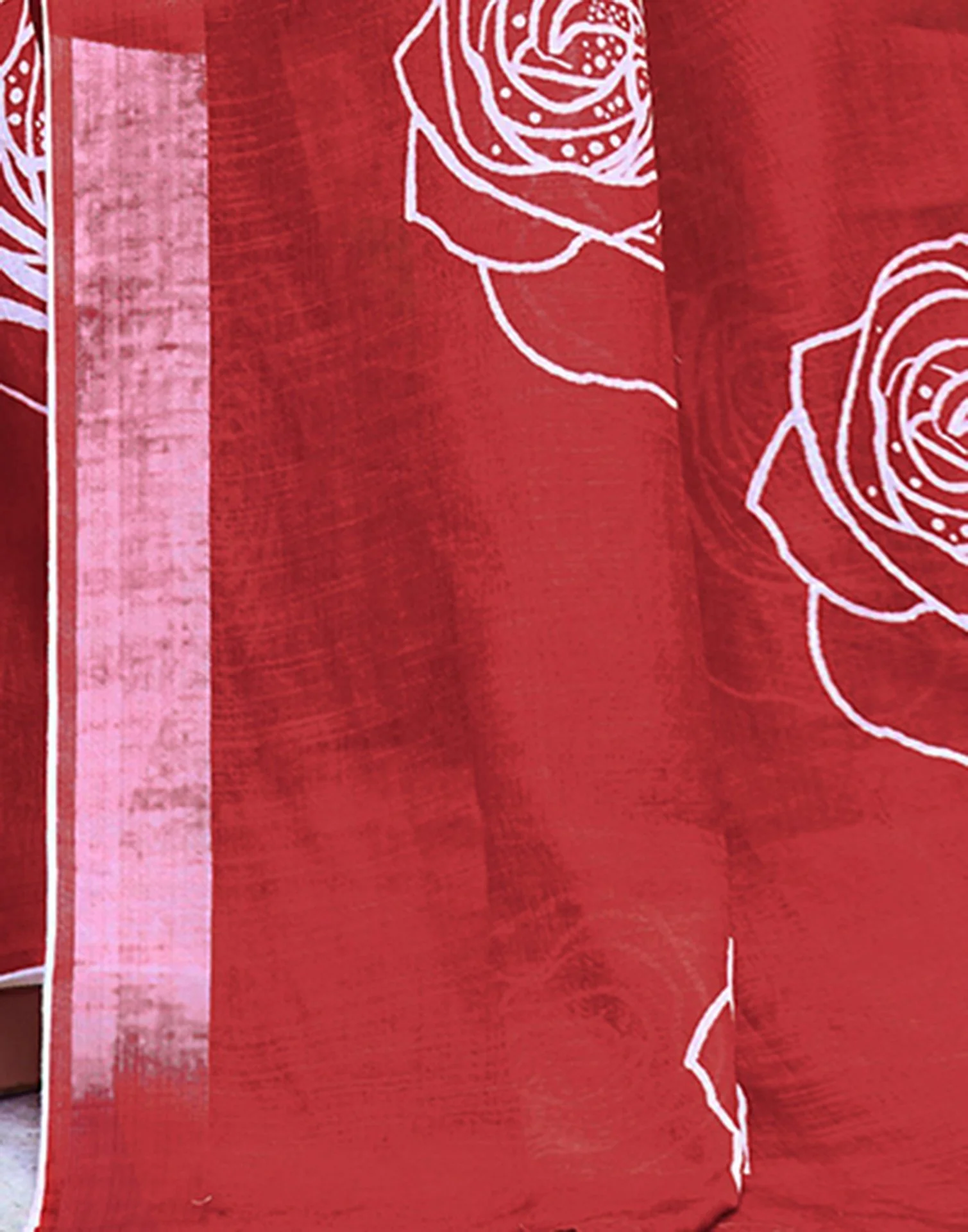 Dull Red Cotton Linen Printed Saree - Image 8