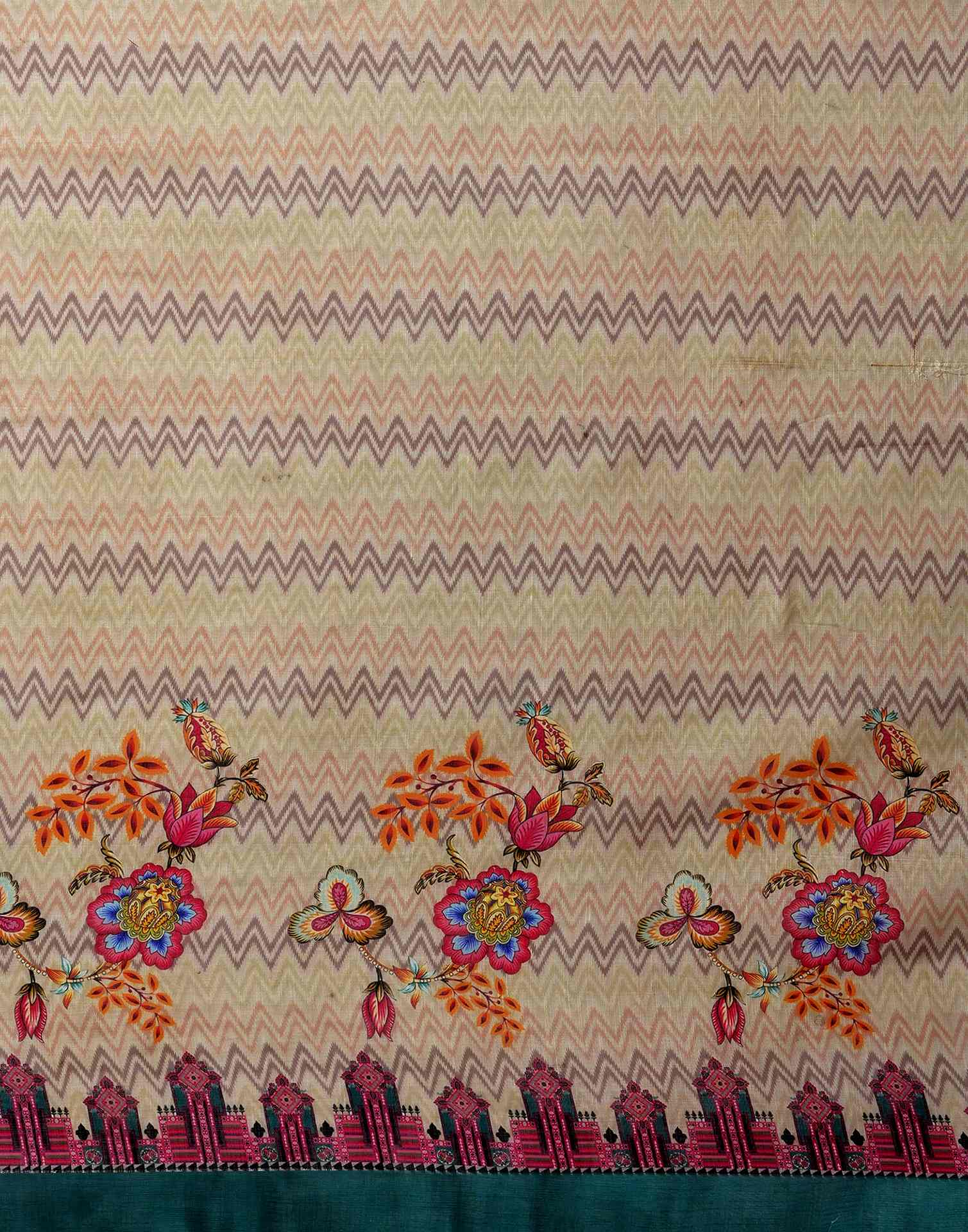 Dusty Beige Linen Woven Printed Saree - Image 8